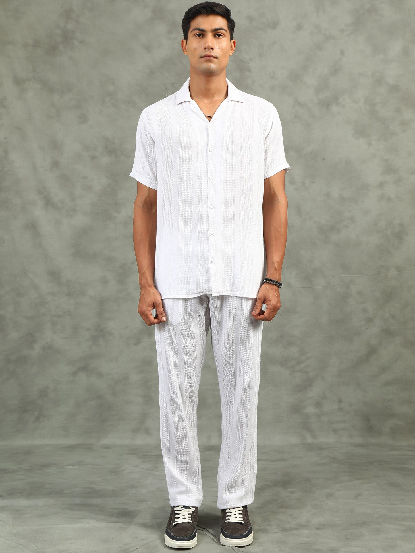 White Regular Fit Full-Length Casual Co-ord Set