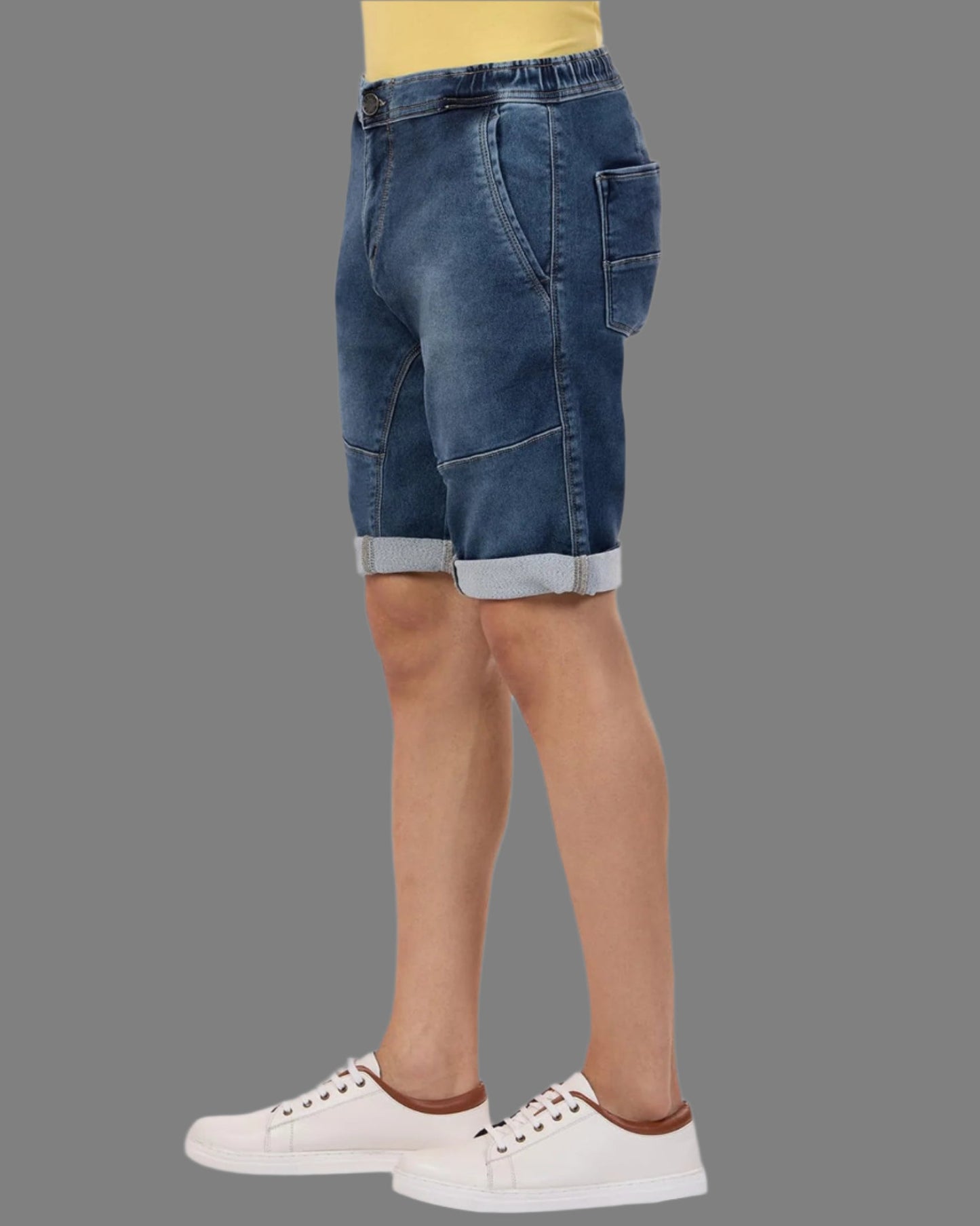 Dark Blue Stretchable Cut & Sew Denim Shorts