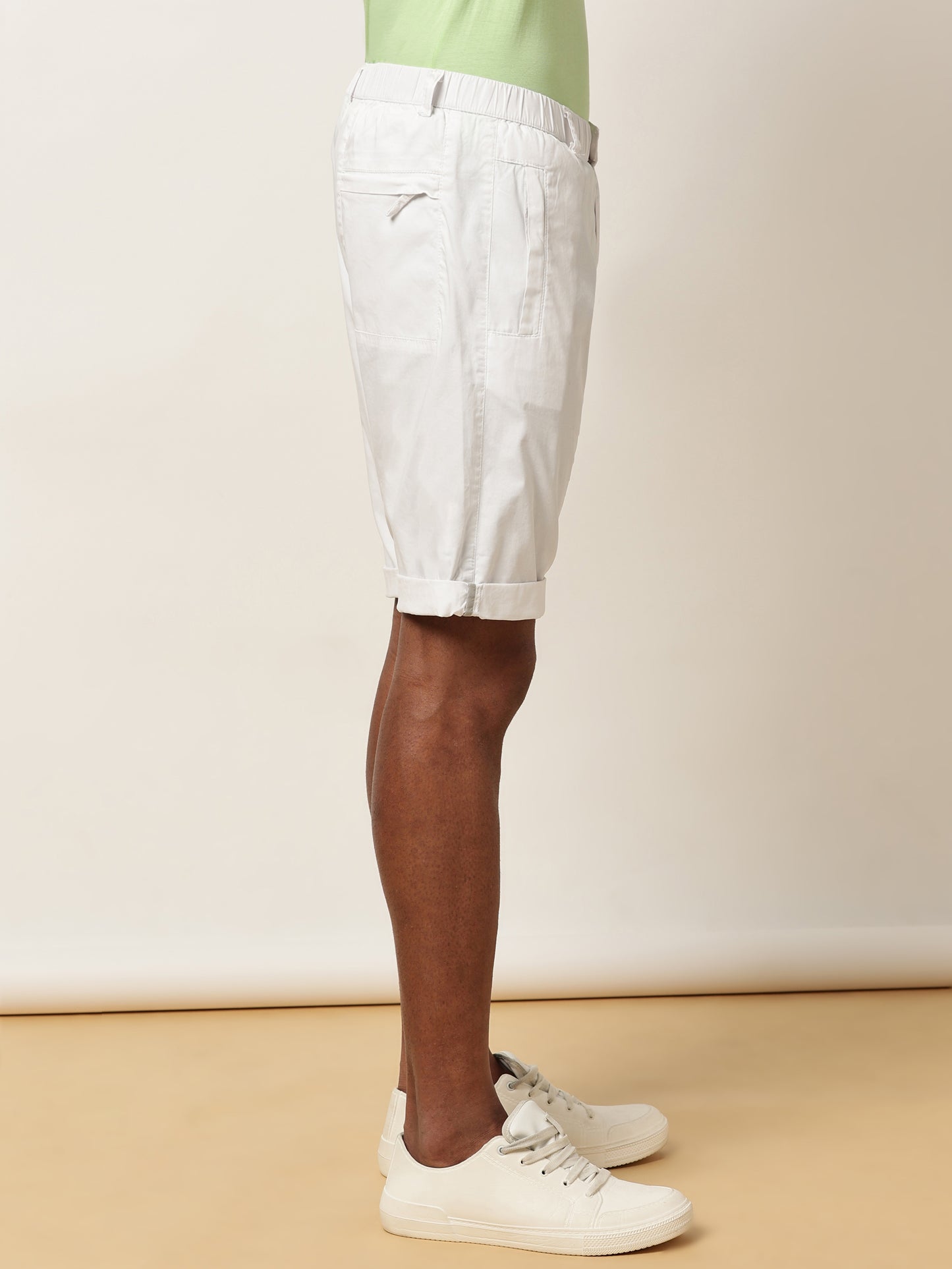 Zip Pocket Elasticated Stretchable White Shorts