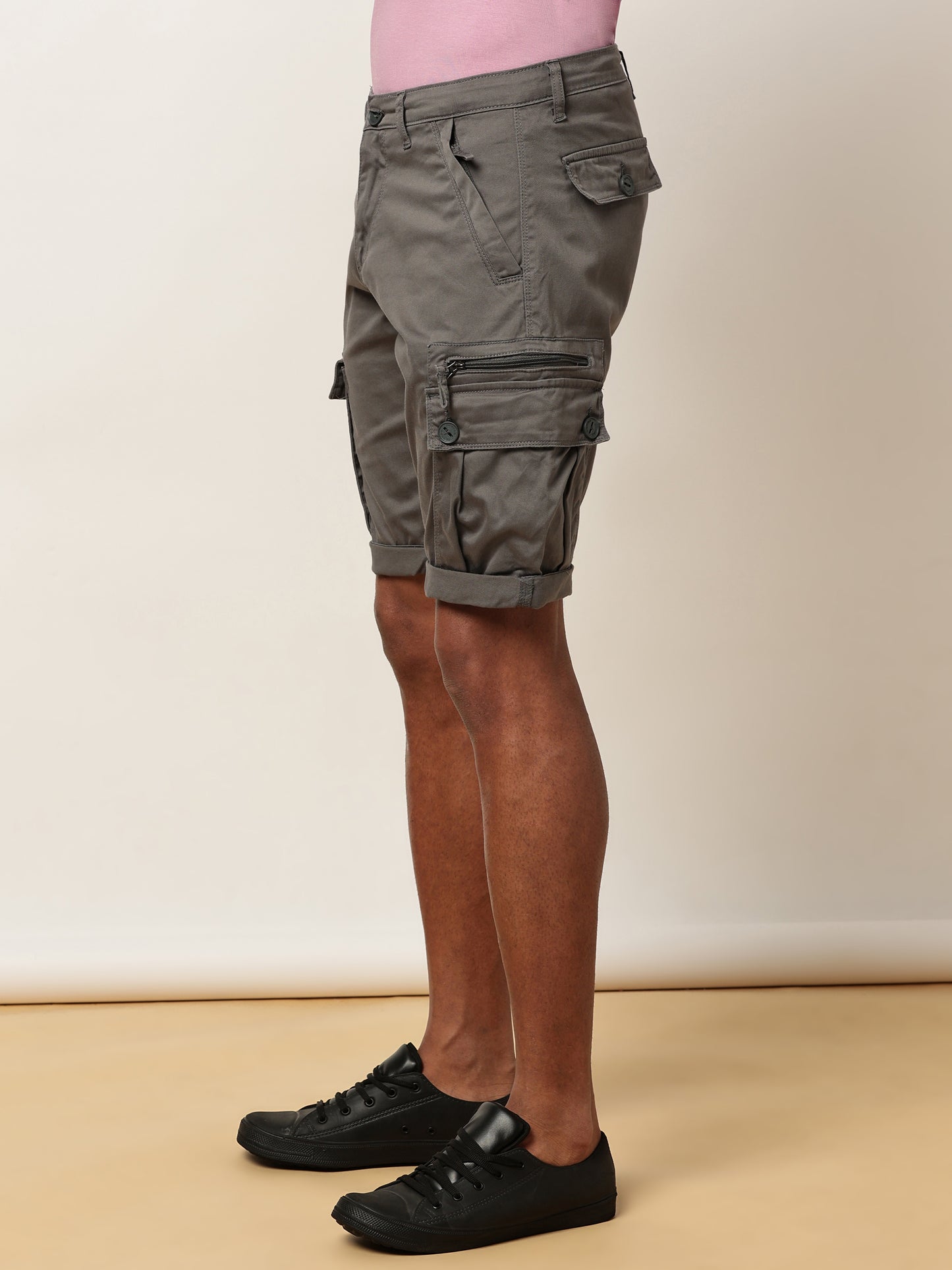 Multi Pocket Stretchable Grey Cargo Shorts