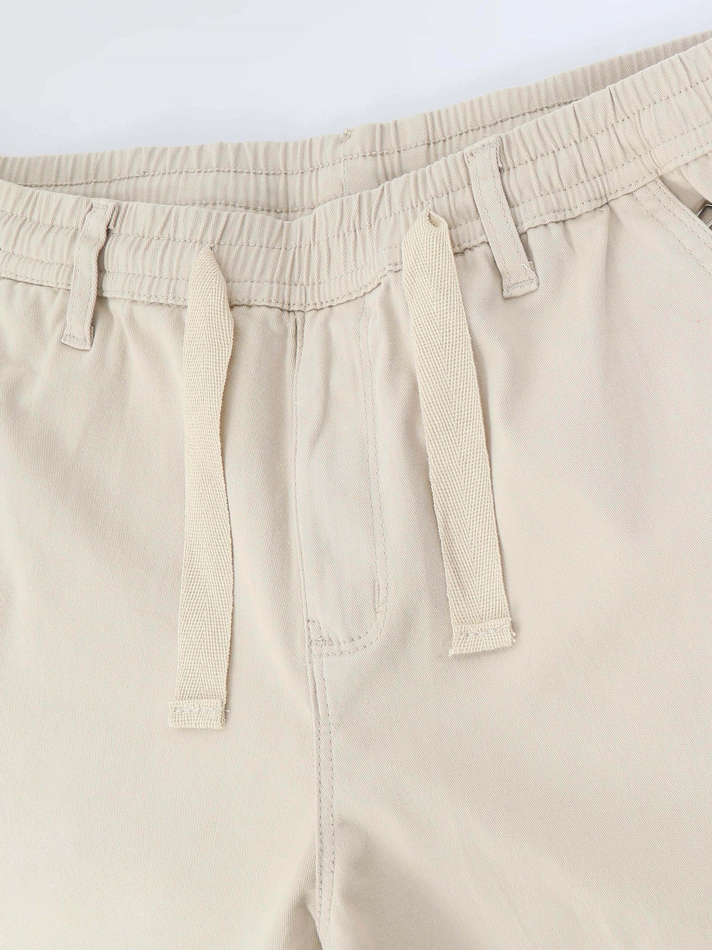 Cotton Lycra Sand  Mid Rise Cargo Pant with 7 Pockets  Drawstring Closure