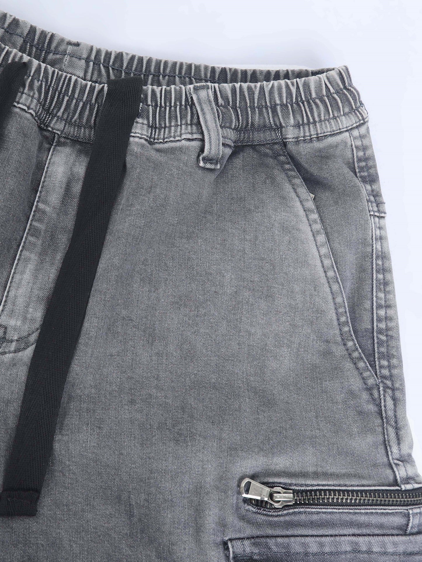 Cotton Lycra Grey  Mid Rise Cargo Pant with 7 Pockets  Drawstring Closure