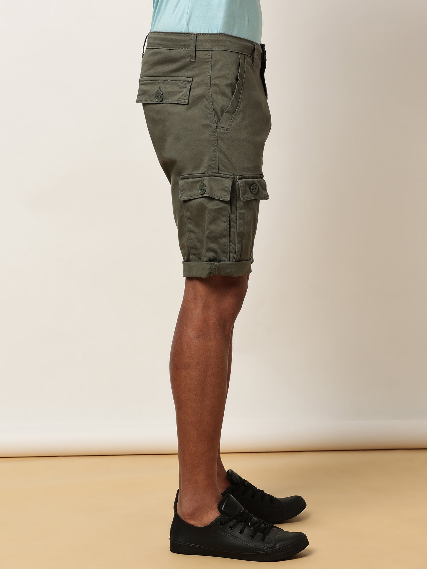Multi Pocket Stretchable Green Cargo Shorts