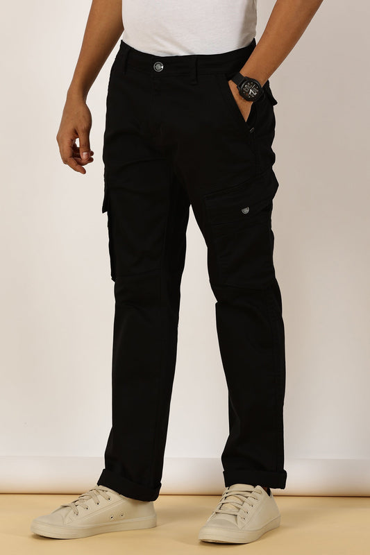 Zip Pocket Stretchable Black Cargo
