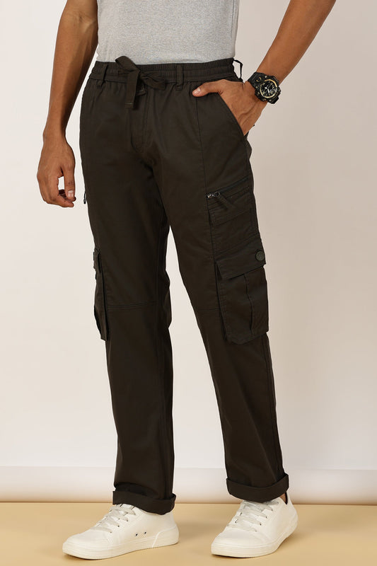 Multi Pocket Stretchable Olive Cargo