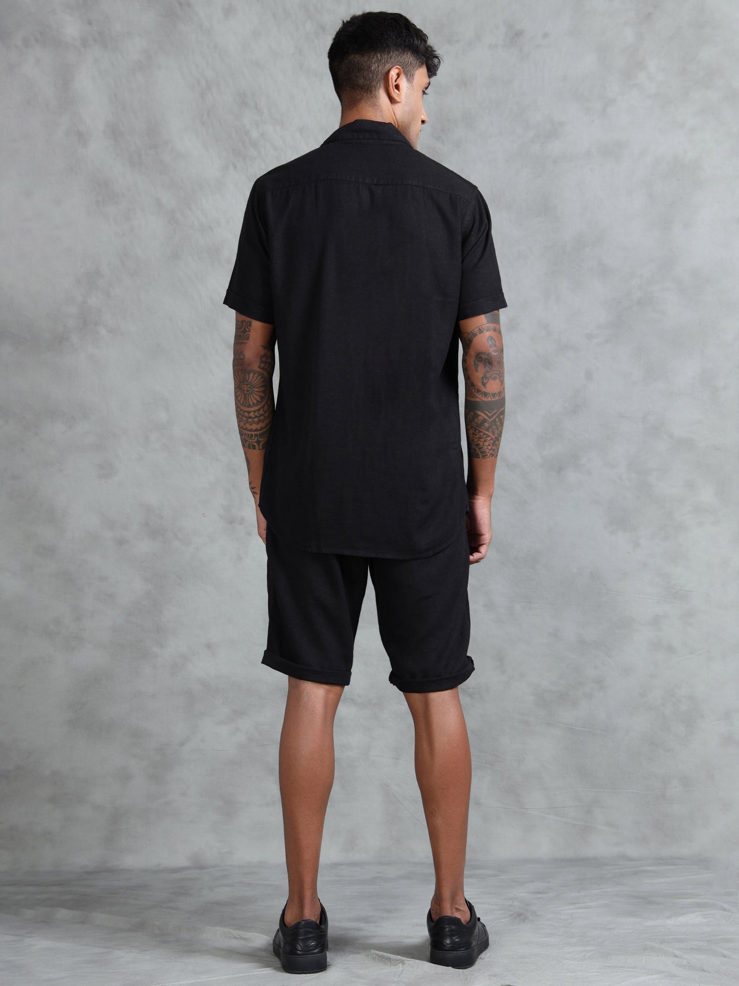 Cotton Viscose Linen Blend Black Cord Set