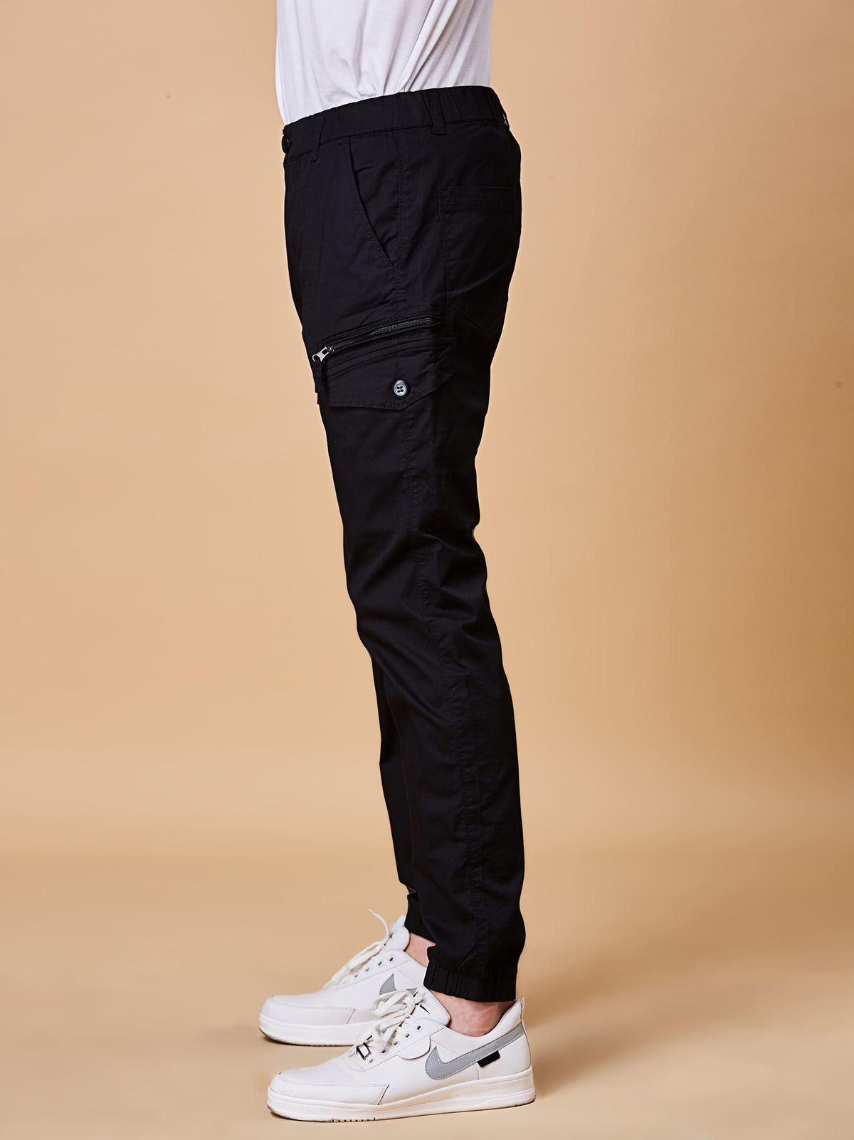 BEEVEE Men's Cotton Blend Solid Regular Fit Elasticated Waist Band Casual Jogger Cargo Black