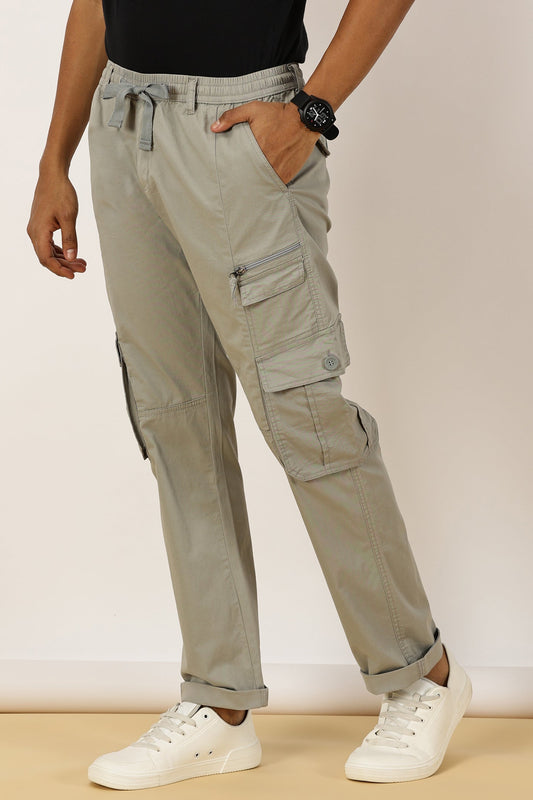 Multi Pocket Stretchable Grey Cargo