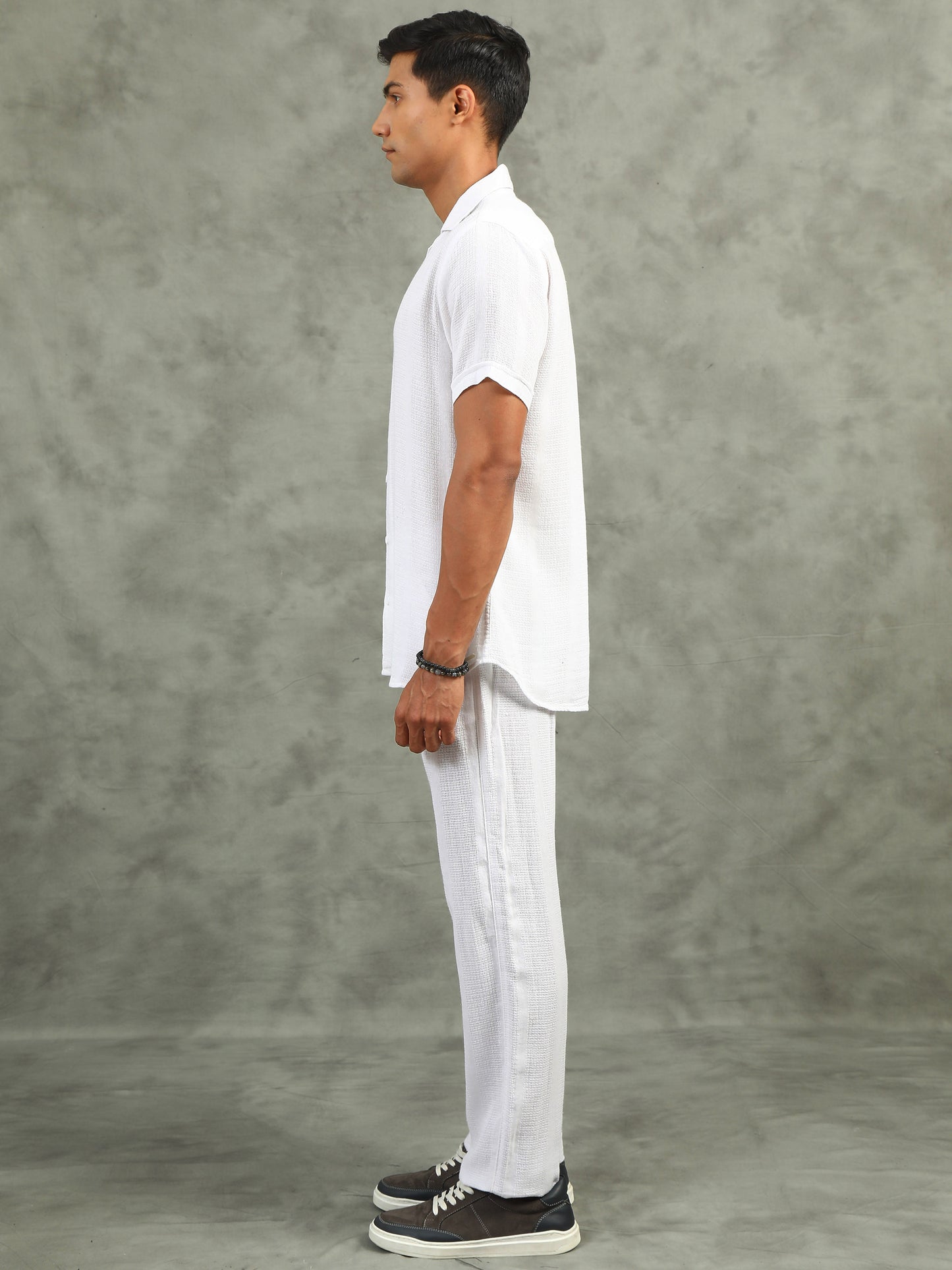 White Regular Fit Full-Length Casual Co-ord Set