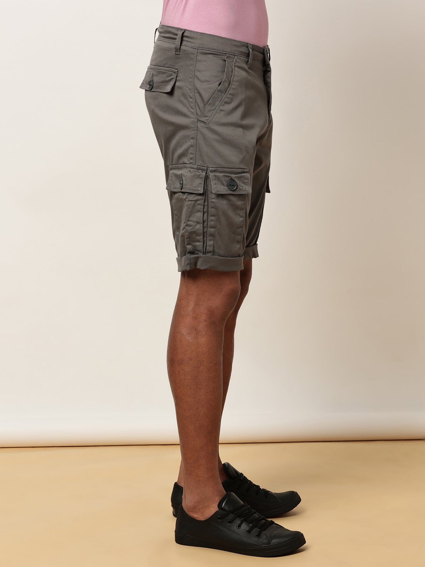 Multi Pocket Stretchable Grey Cargo Shorts