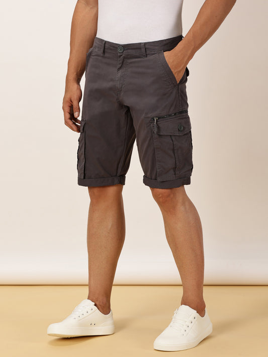 Zip Pocket Stretchable M Grey Cargo Shorts