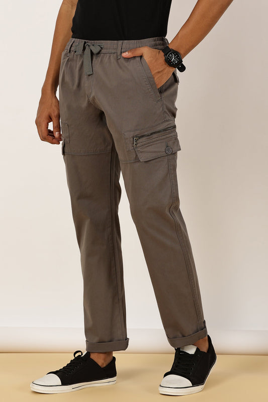 Elasticated Waist Multi Pocket Stretchable Grey Cargo