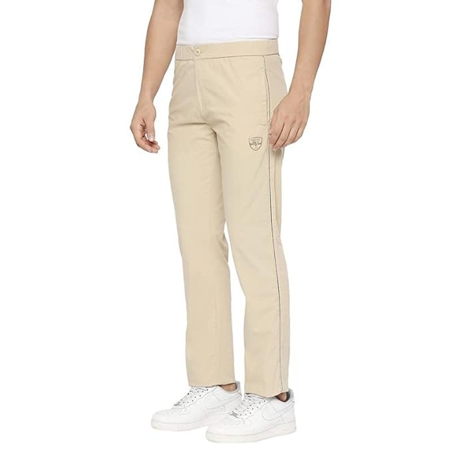 Men Beige Solid Track Pants
