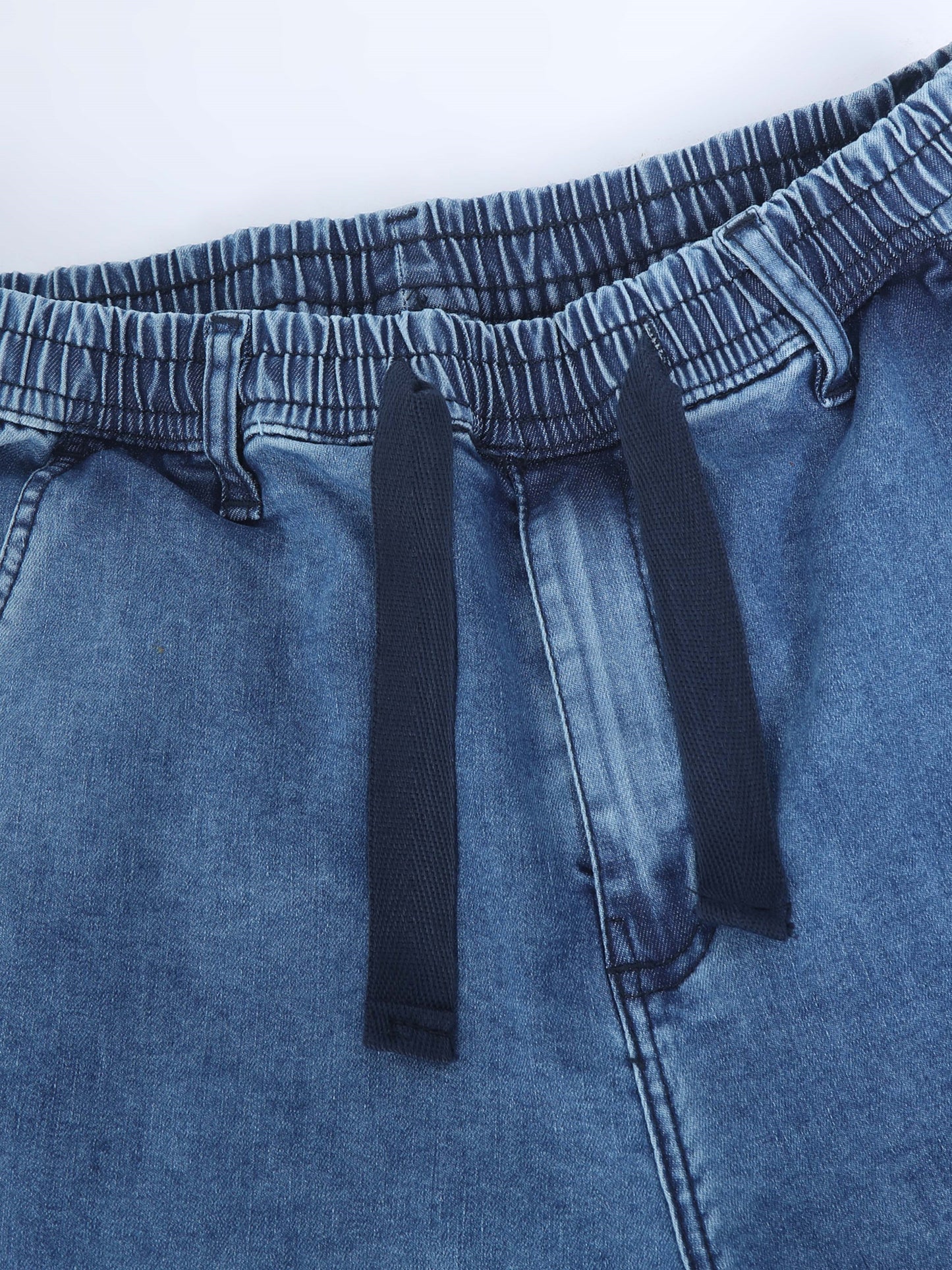 Cotton Lycra Indigo  Mid Rise Cargo Pant with 7 Pockets  Drawstring Closure