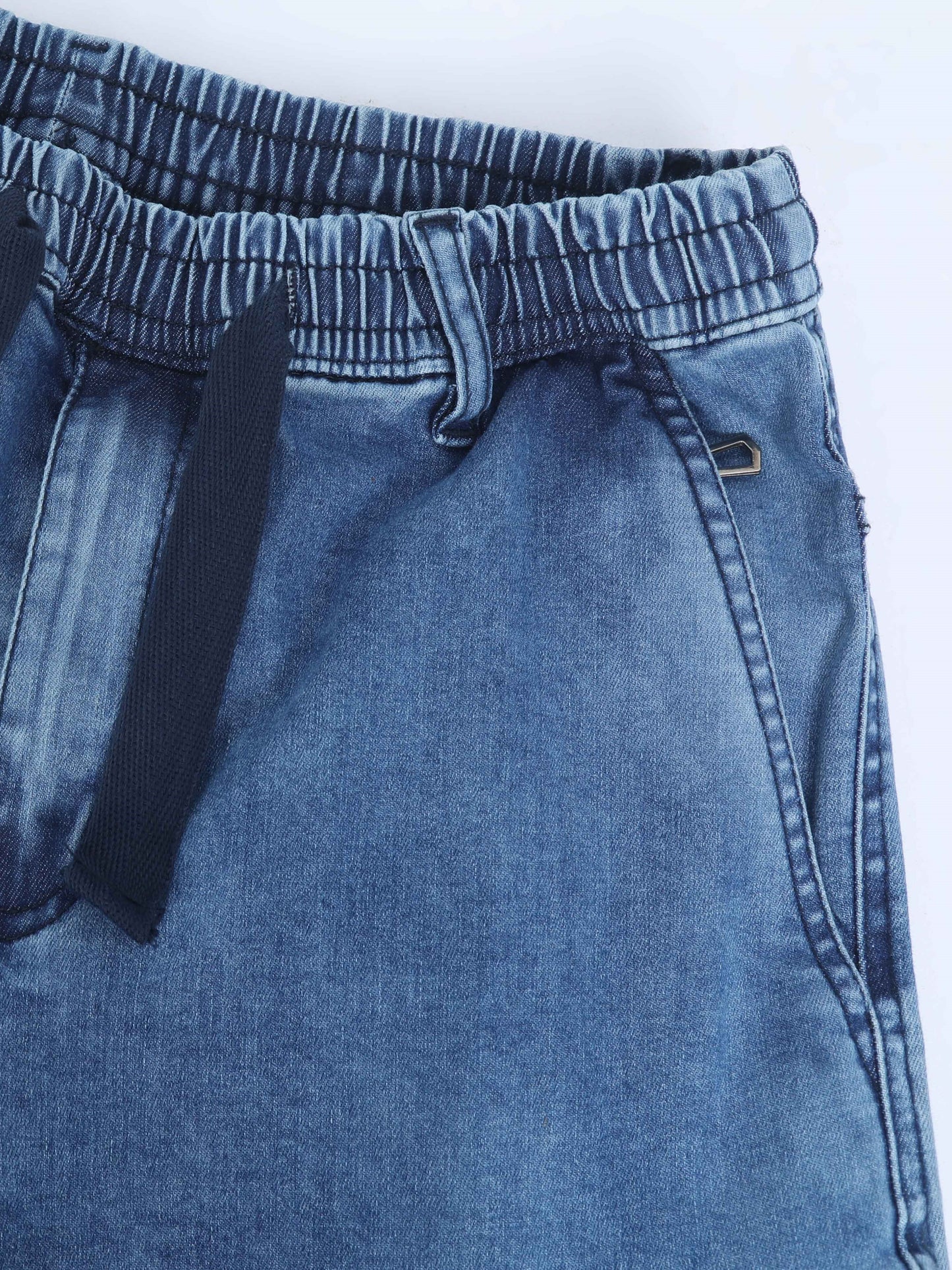 Cotton Lycra Indigo  Mid Rise Cargo Pant with 7 Pockets  Drawstring Closure
