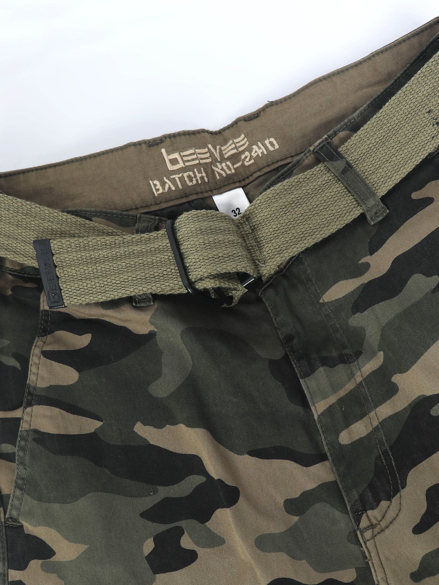 Men Multi Pocket Olive Camo Cargo with Belt