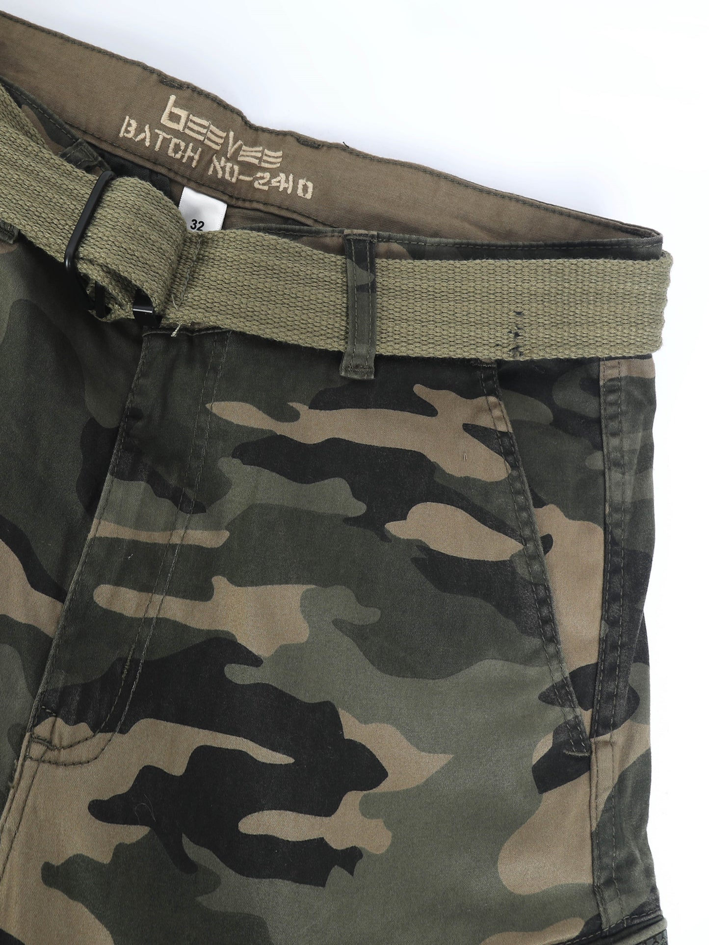 Men Multi Pocket Olive Camo Cargo with Belt
