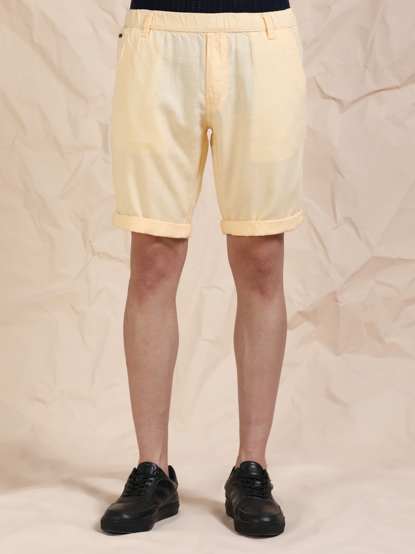 Light Orange Casual Linen Blend Shorts