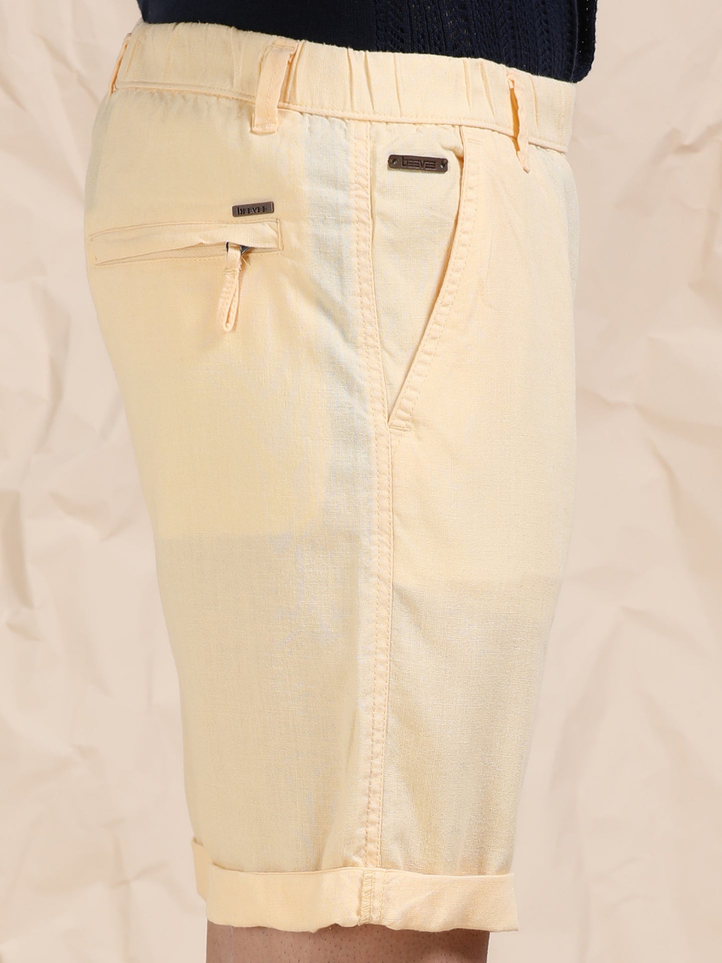Light Orange Casual Linen Blend Shorts