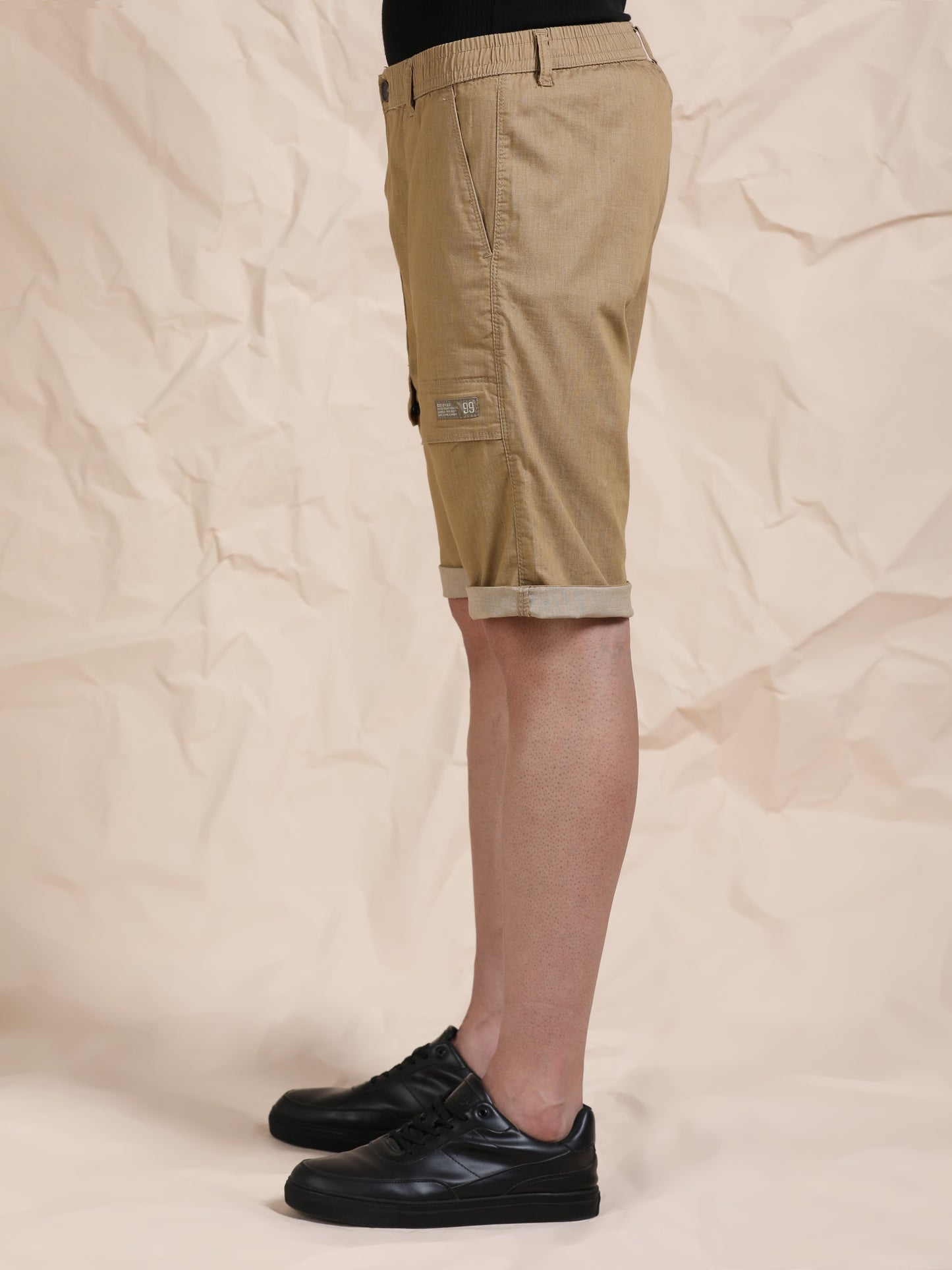 Men's Brown Solid Cotton Lycra Mid-Rise Casual Shorts