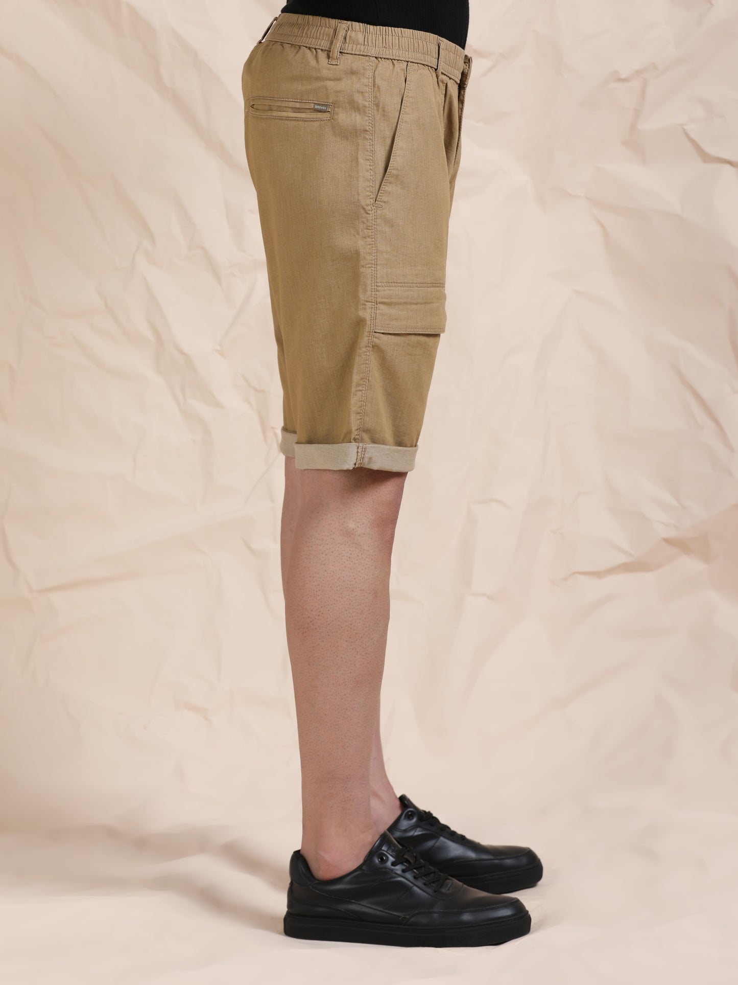 Men's Brown Solid Cotton Lycra Mid-Rise Casual Shorts