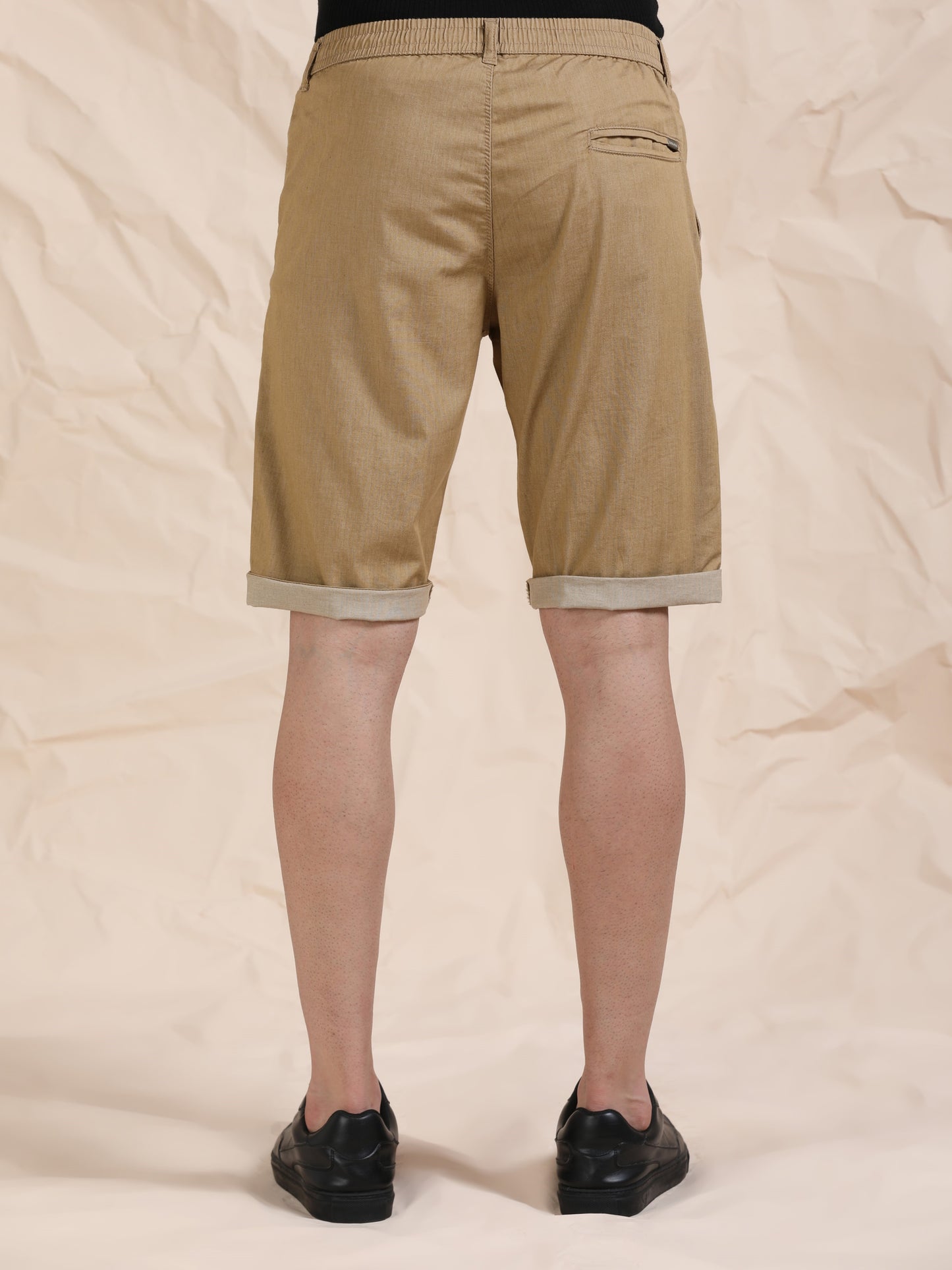 Men's Brown Solid Cotton Lycra Mid-Rise Casual Shorts