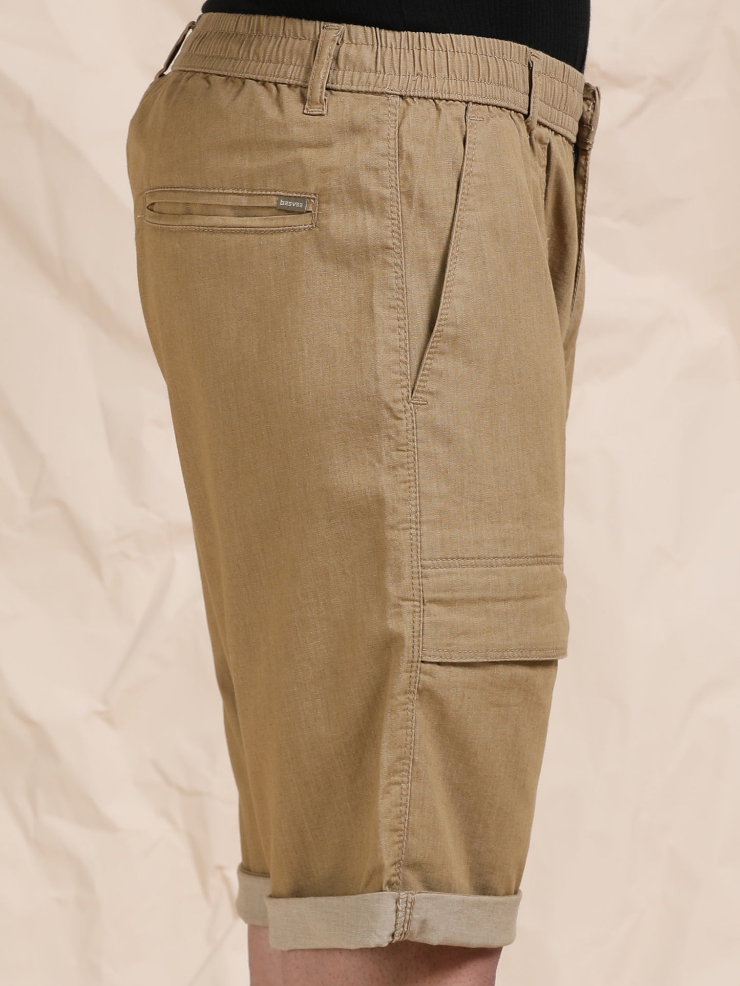 Men's Brown Solid Cotton Lycra Mid-Rise Casual Shorts