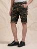 Olive Cargo Shorts with Camo Print