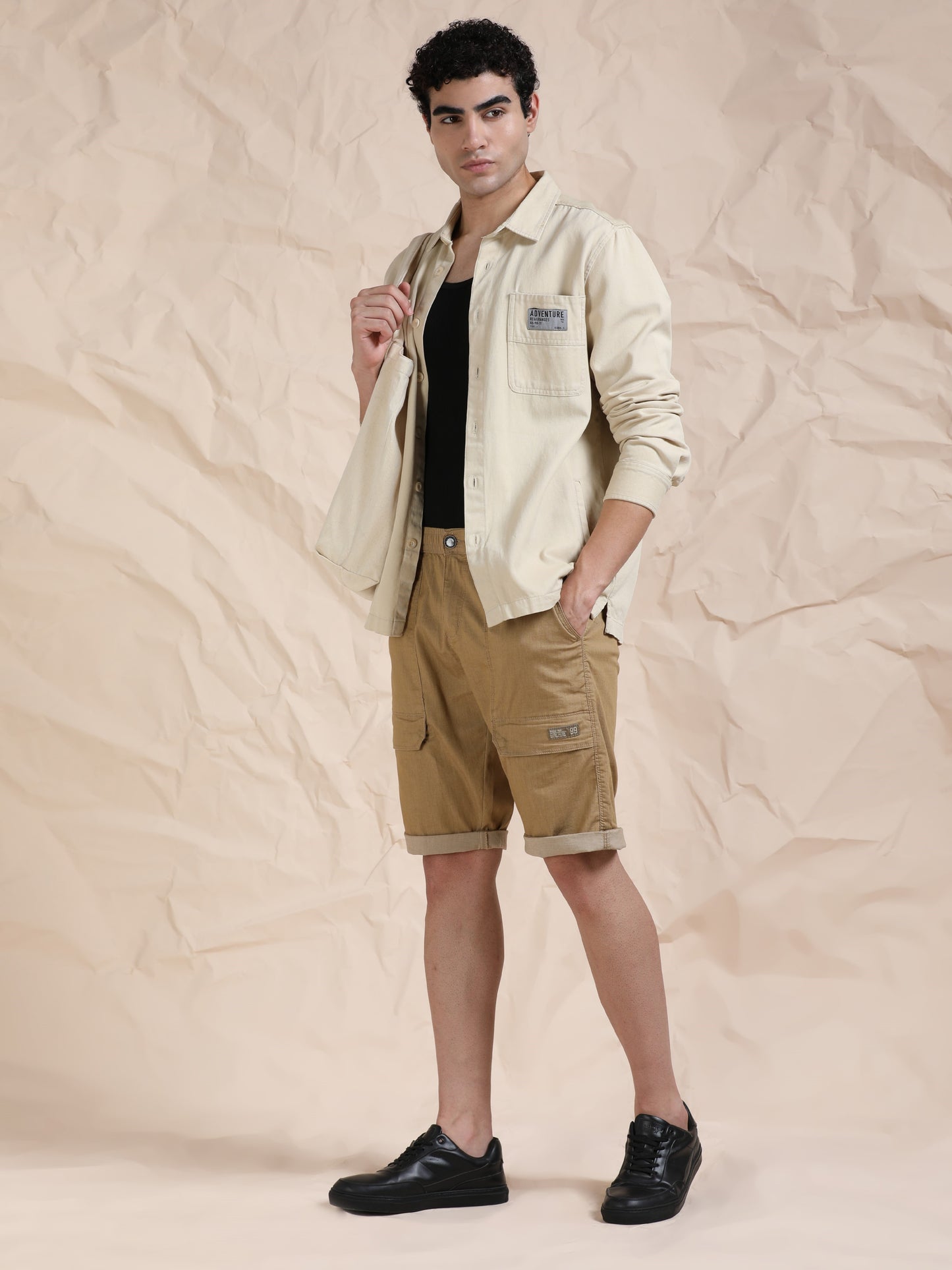 Men's Brown Solid Cotton Lycra Mid-Rise Casual Shorts