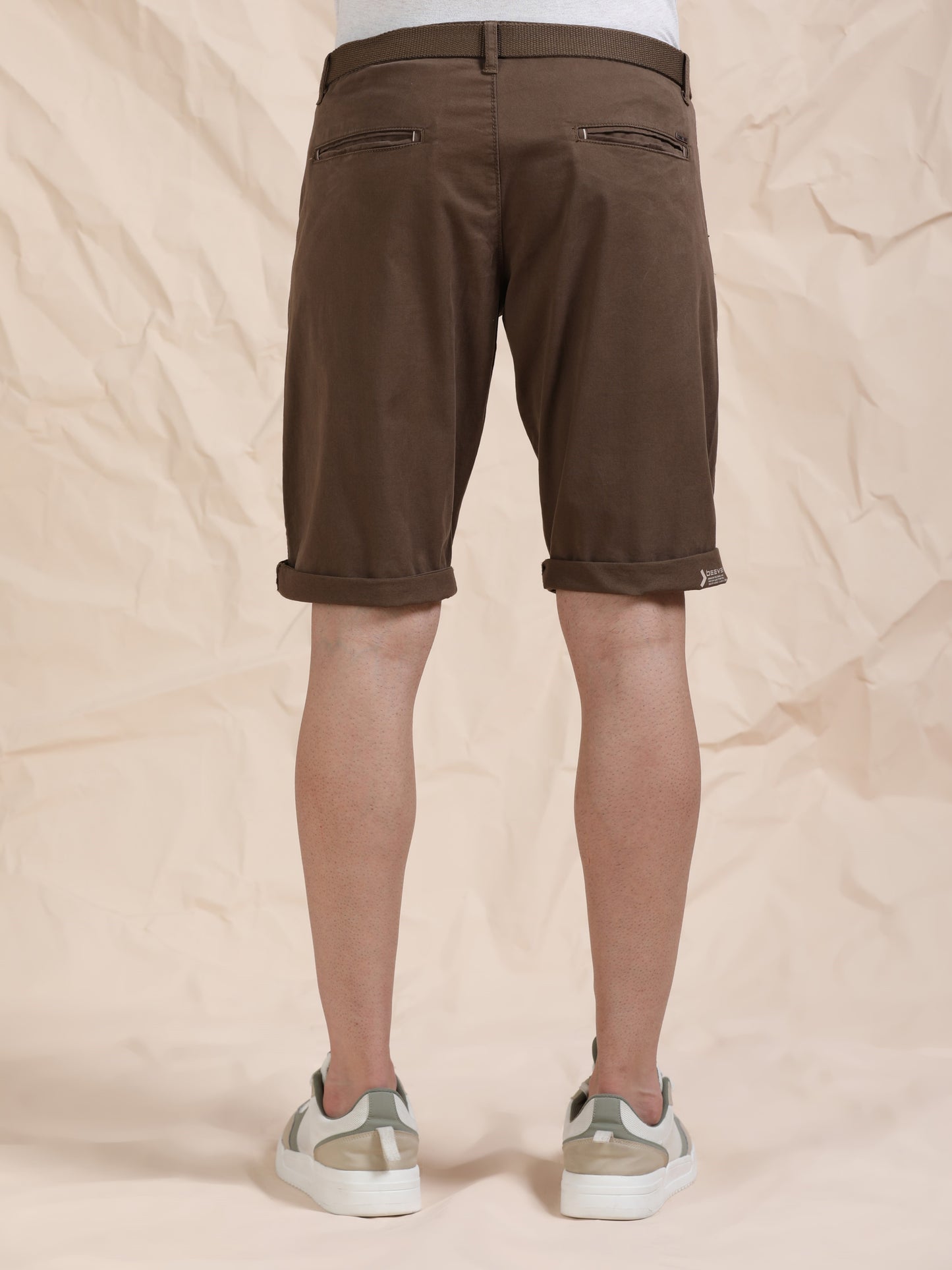 Cross Pocket Brown Shorts with Belt