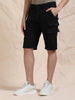 Cotton Black Cargo Shorts with Cross Pocket