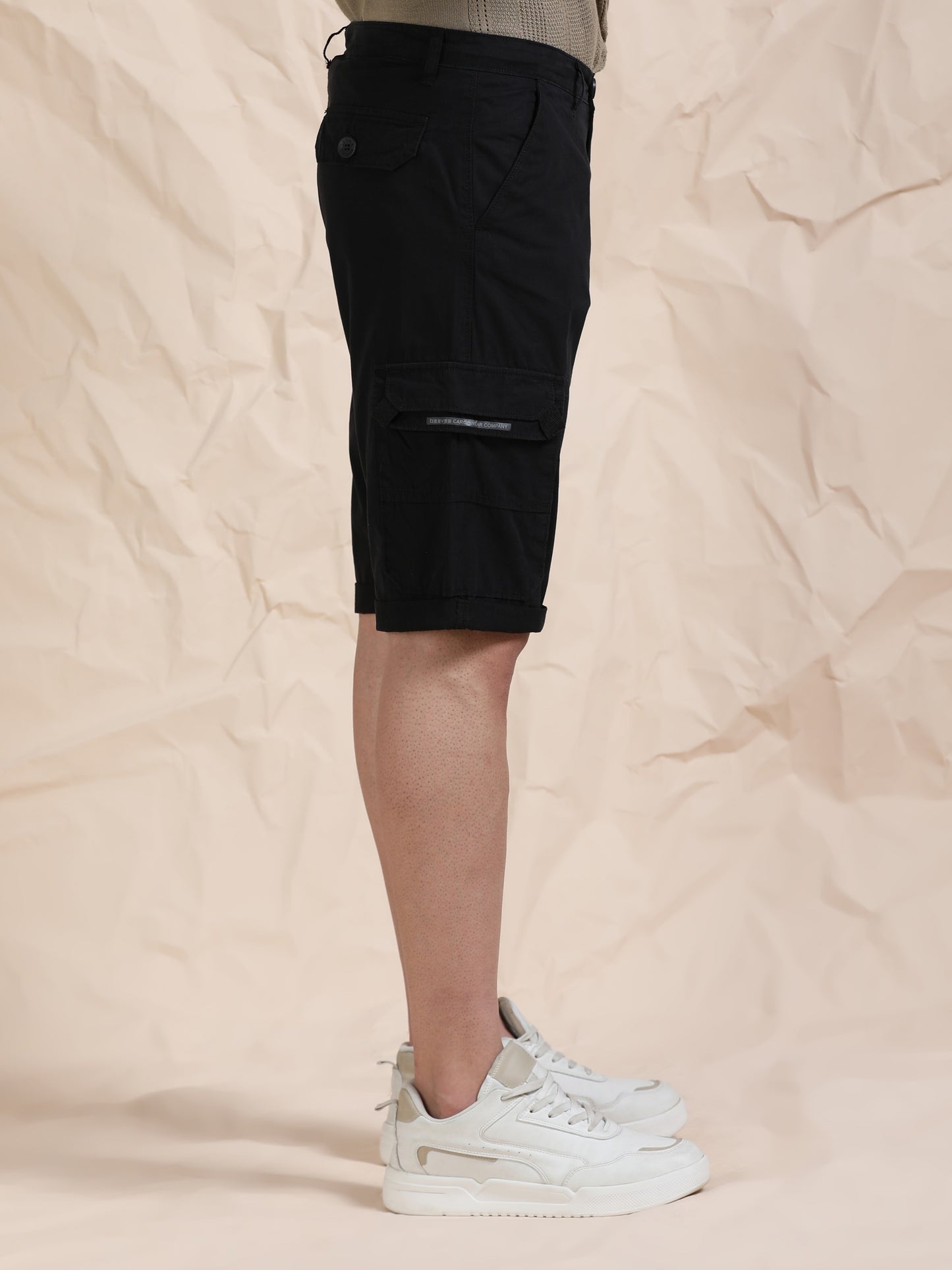 Cotton Black Cargo Shorts with Cross Pocket