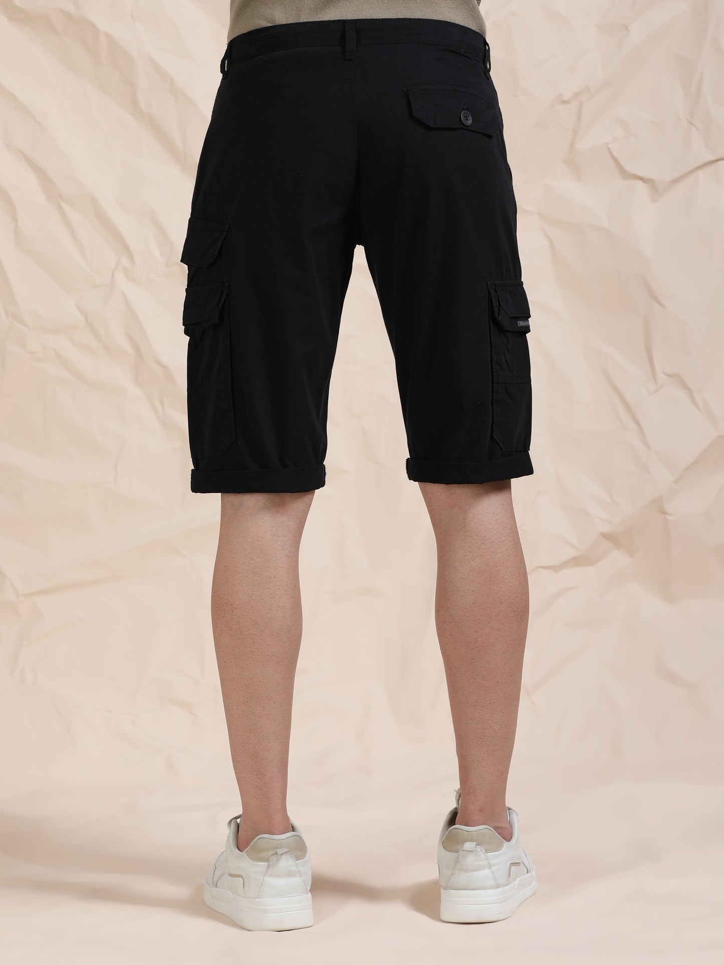 Cotton Black Cargo Shorts with Cross Pocket