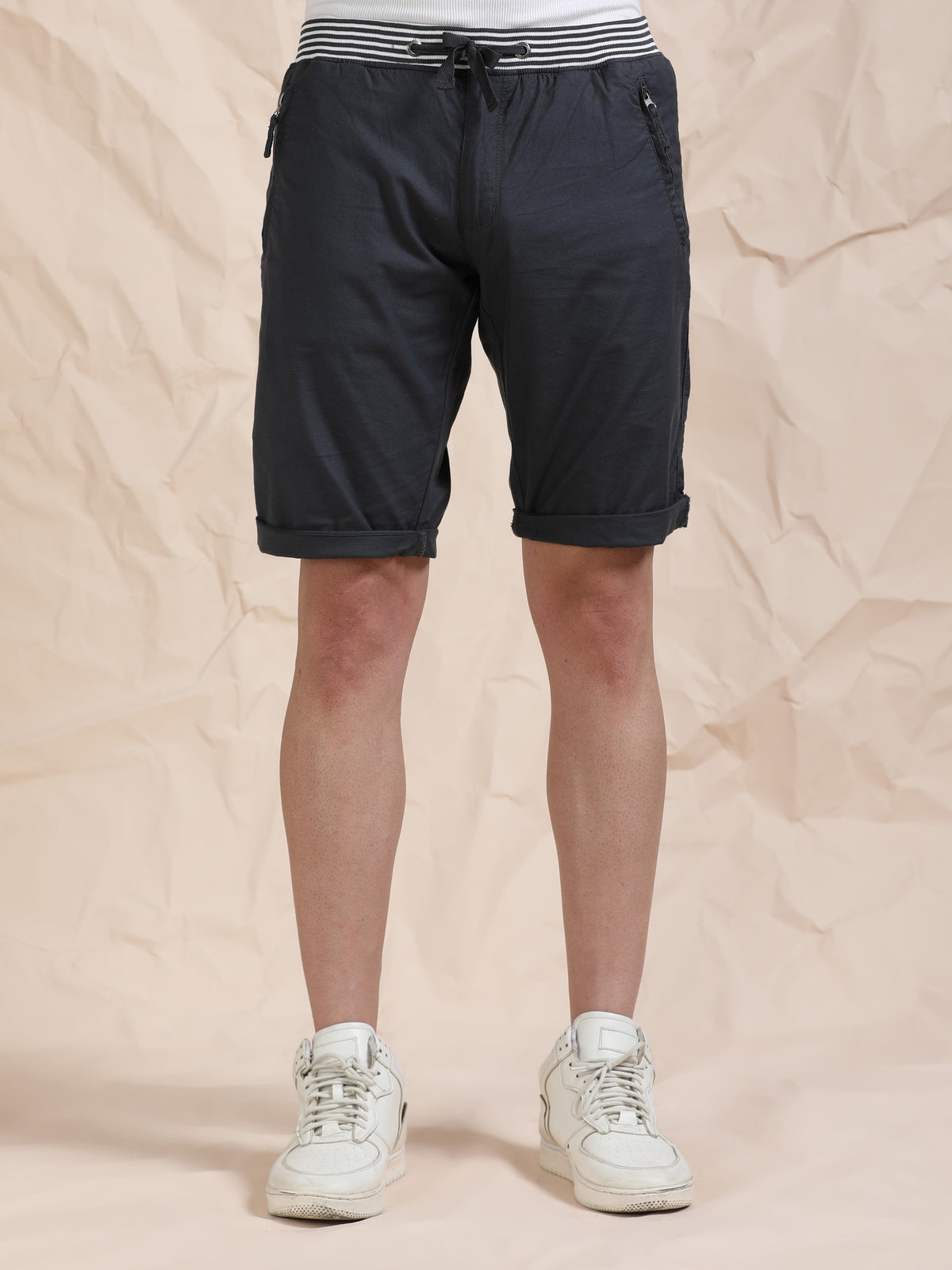 Grey Casual Cotton Lycra Shorts