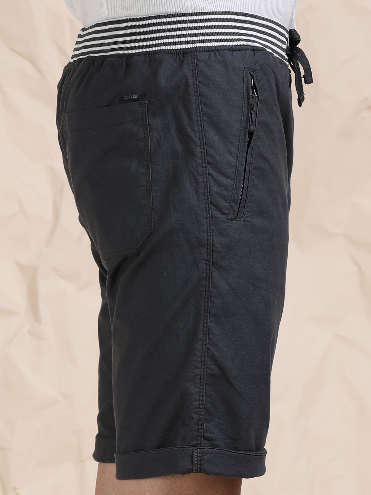 Grey Casual Cotton Lycra Shorts