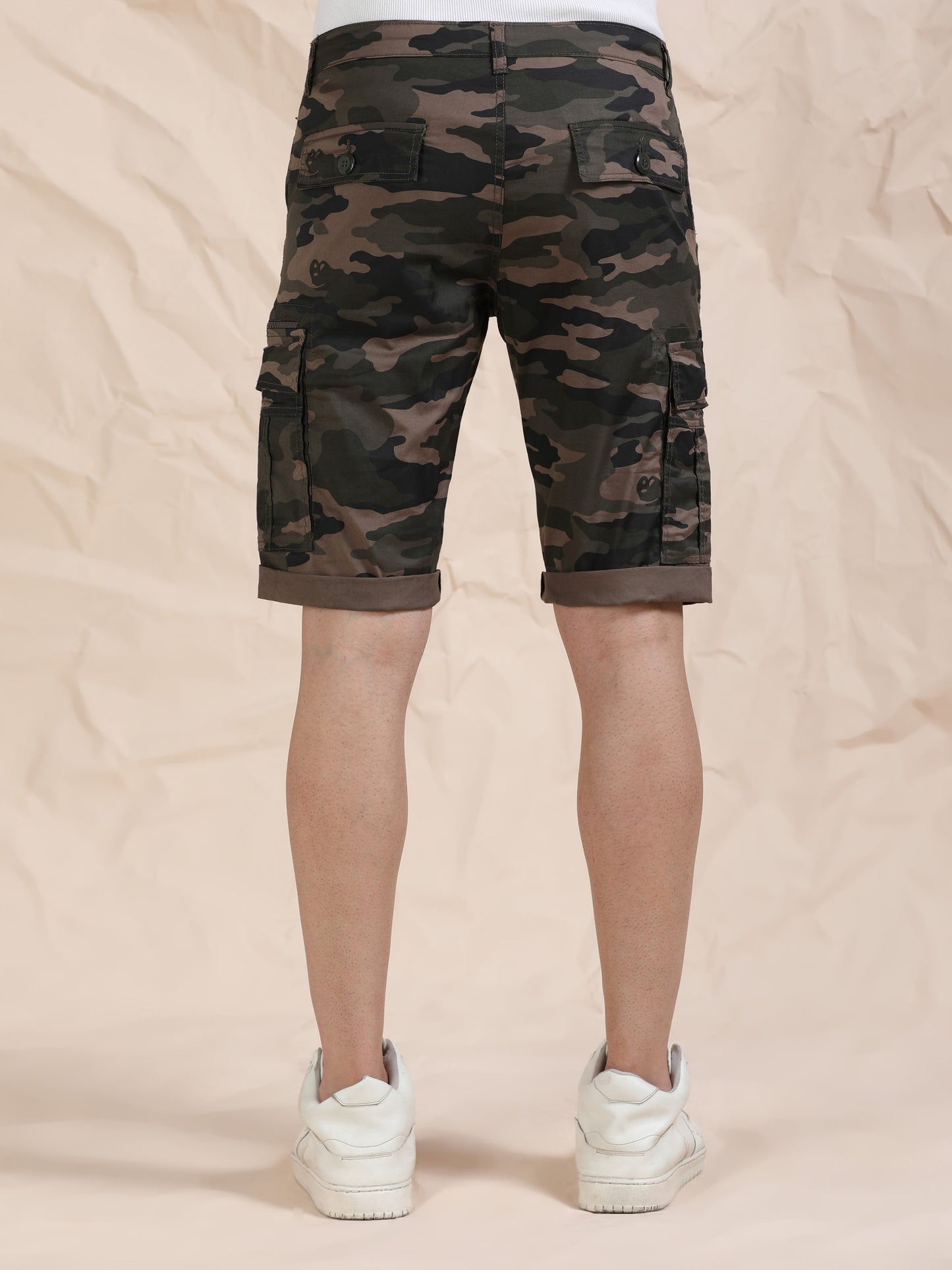 Grey Cargo Shorts with Camo Print