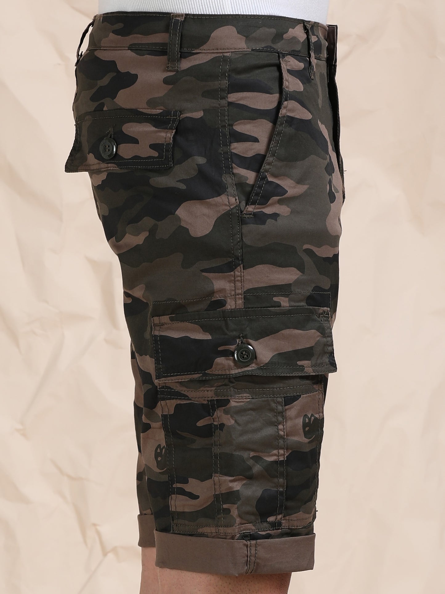 Grey Cargo Shorts with Camo Print