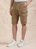 Cotton Khaki Cargo Shorts with Cross Pocket