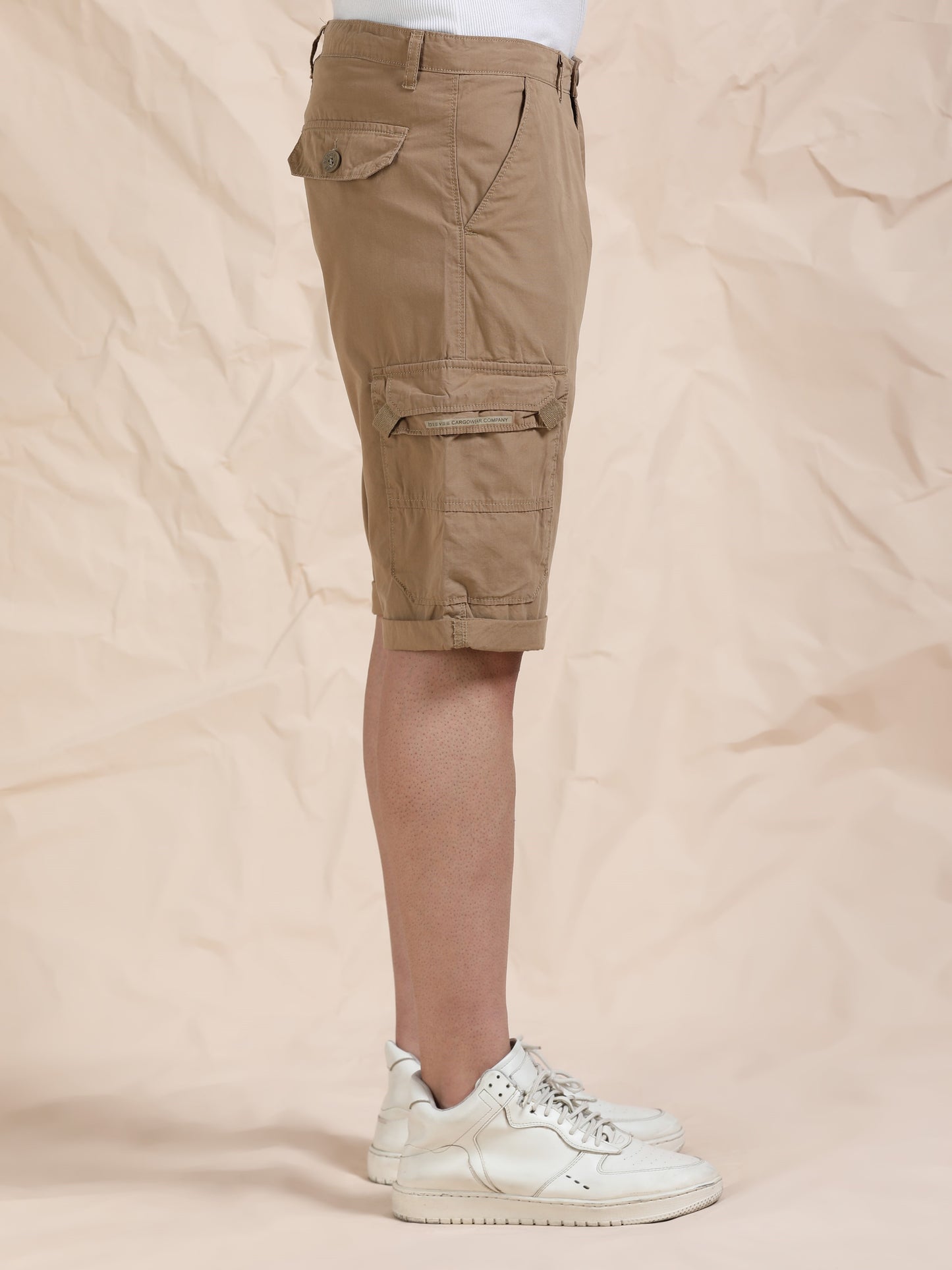 Cotton Khaki Cargo Shorts with Cross Pocket