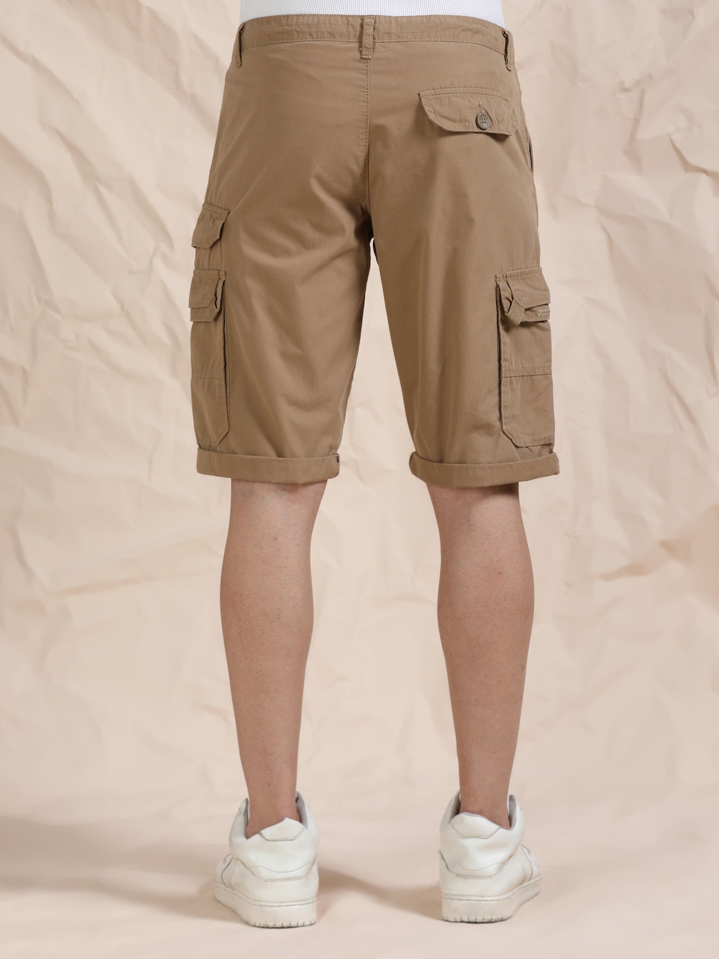 Cotton Khaki Cargo Shorts with Cross Pocket