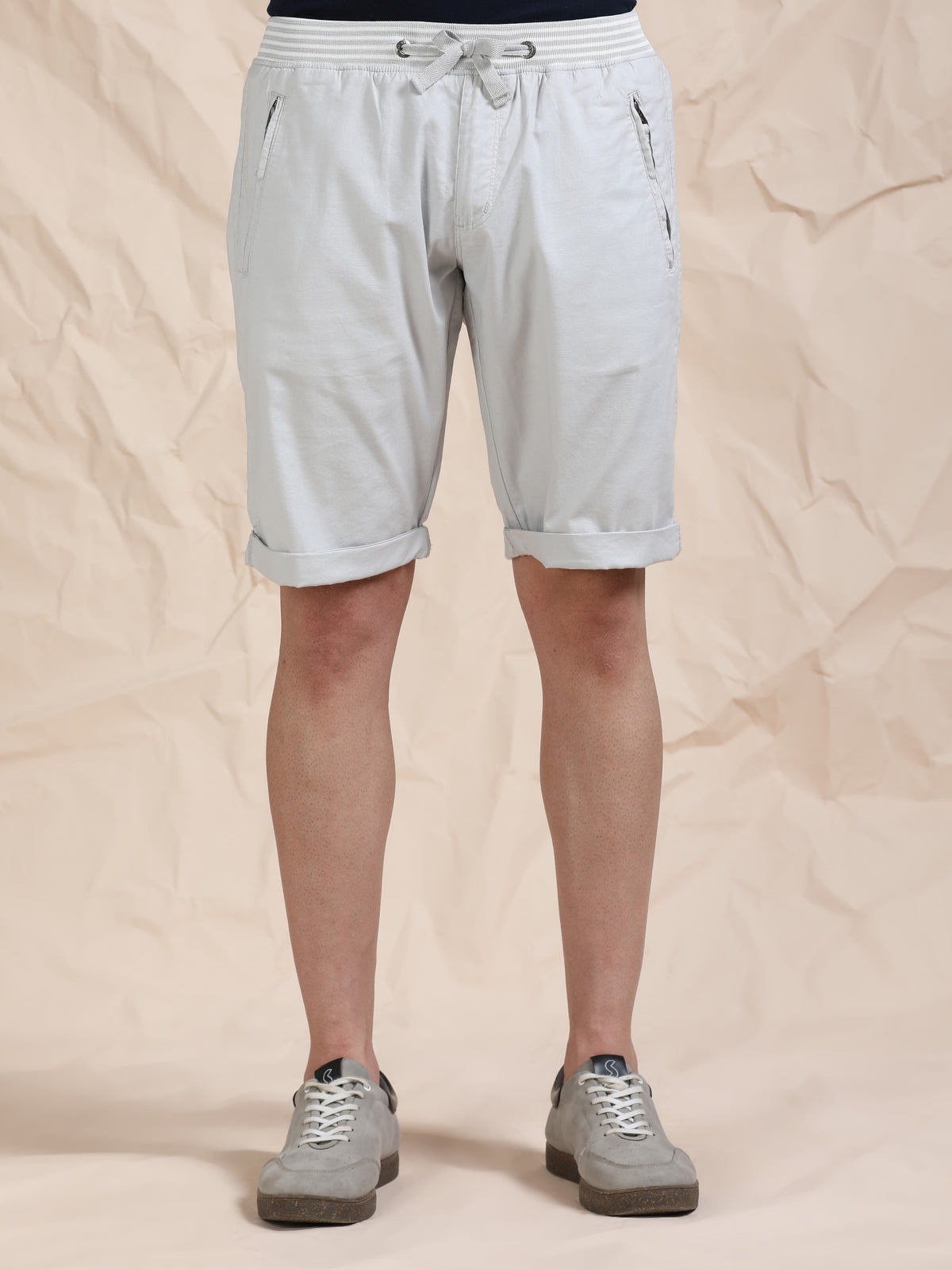 Light Grey Casual Cotton Lycra Shorts