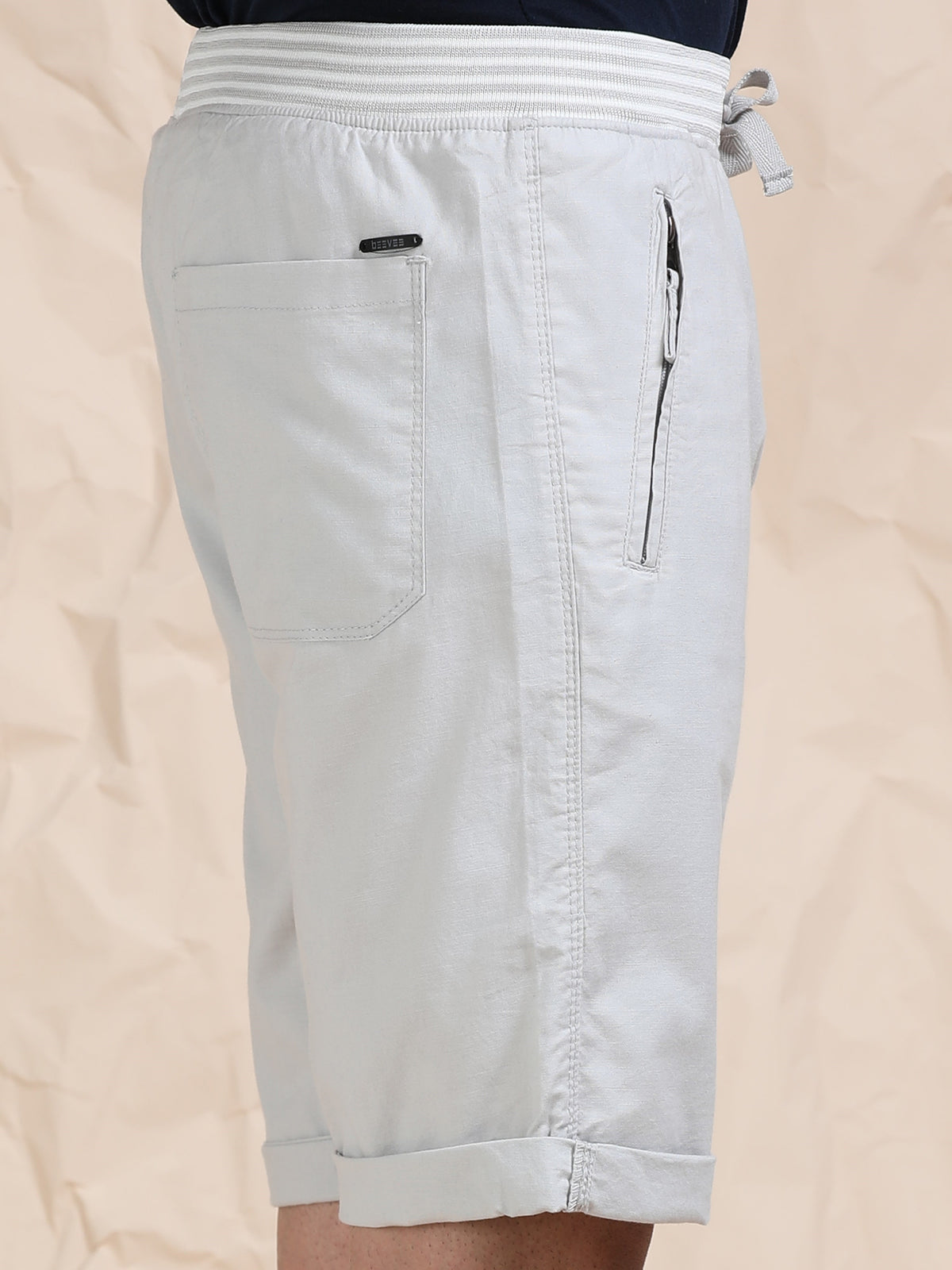 Light Grey Casual Cotton Lycra Shorts