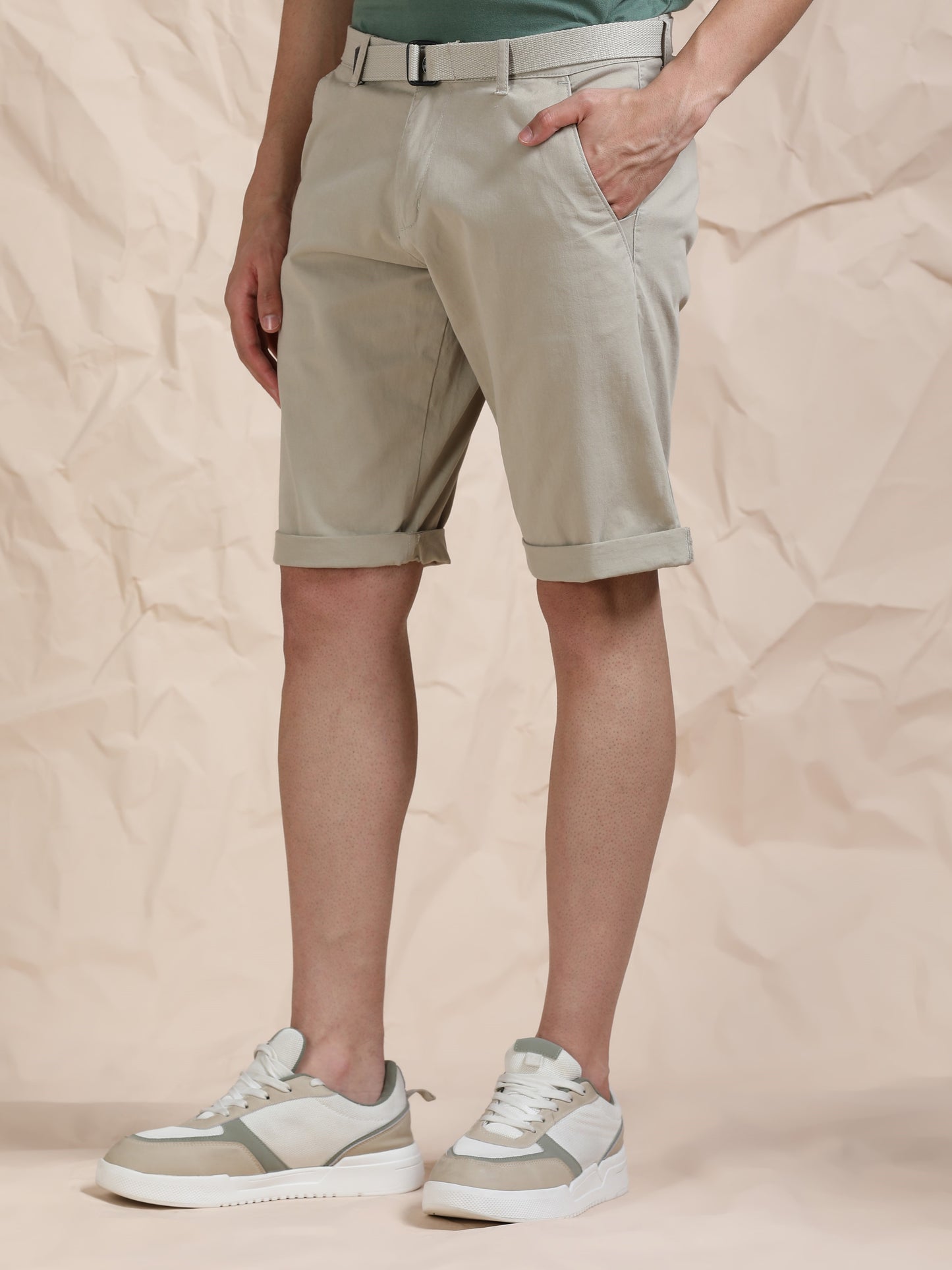 Cross Pocket Sand Shorts with Belt