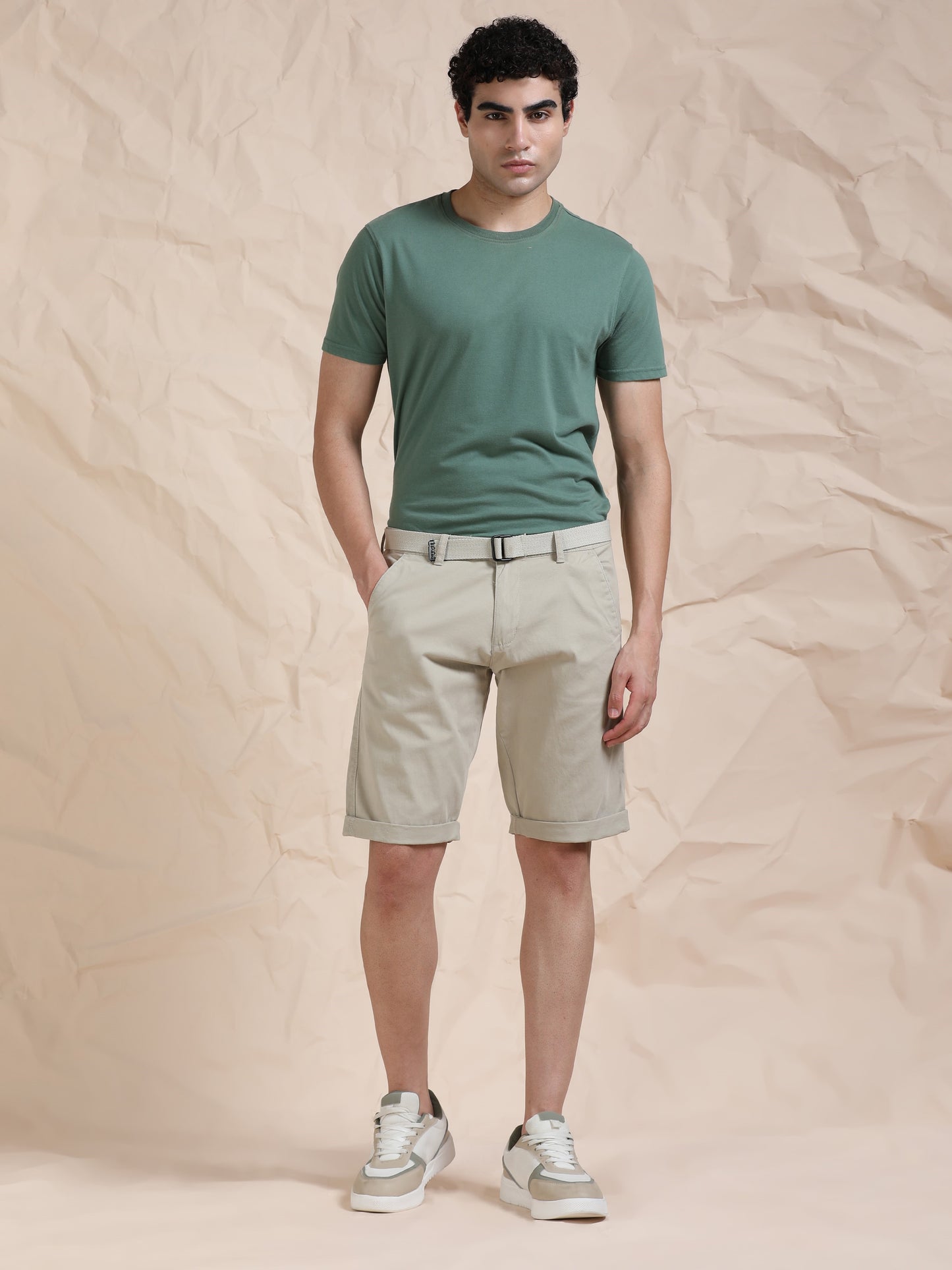 Cross Pocket Sand Shorts with Belt