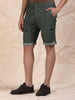 Men's Olive Solid Cotton Lycra Mid-Rise Casual Shorts