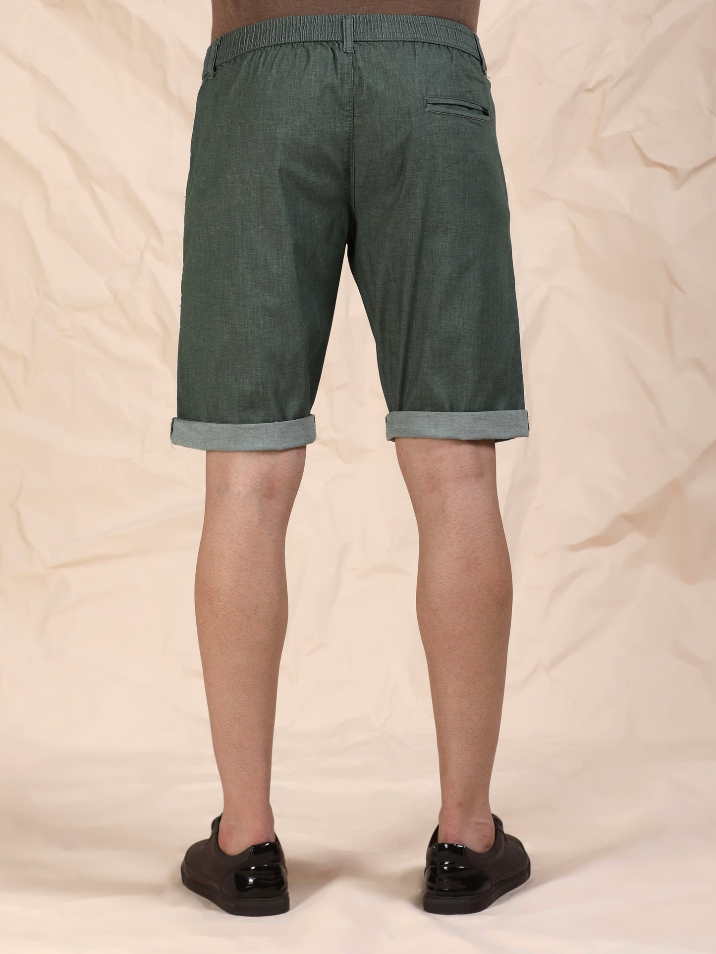 Men's Olive Solid Cotton Lycra Mid-Rise Casual Shorts