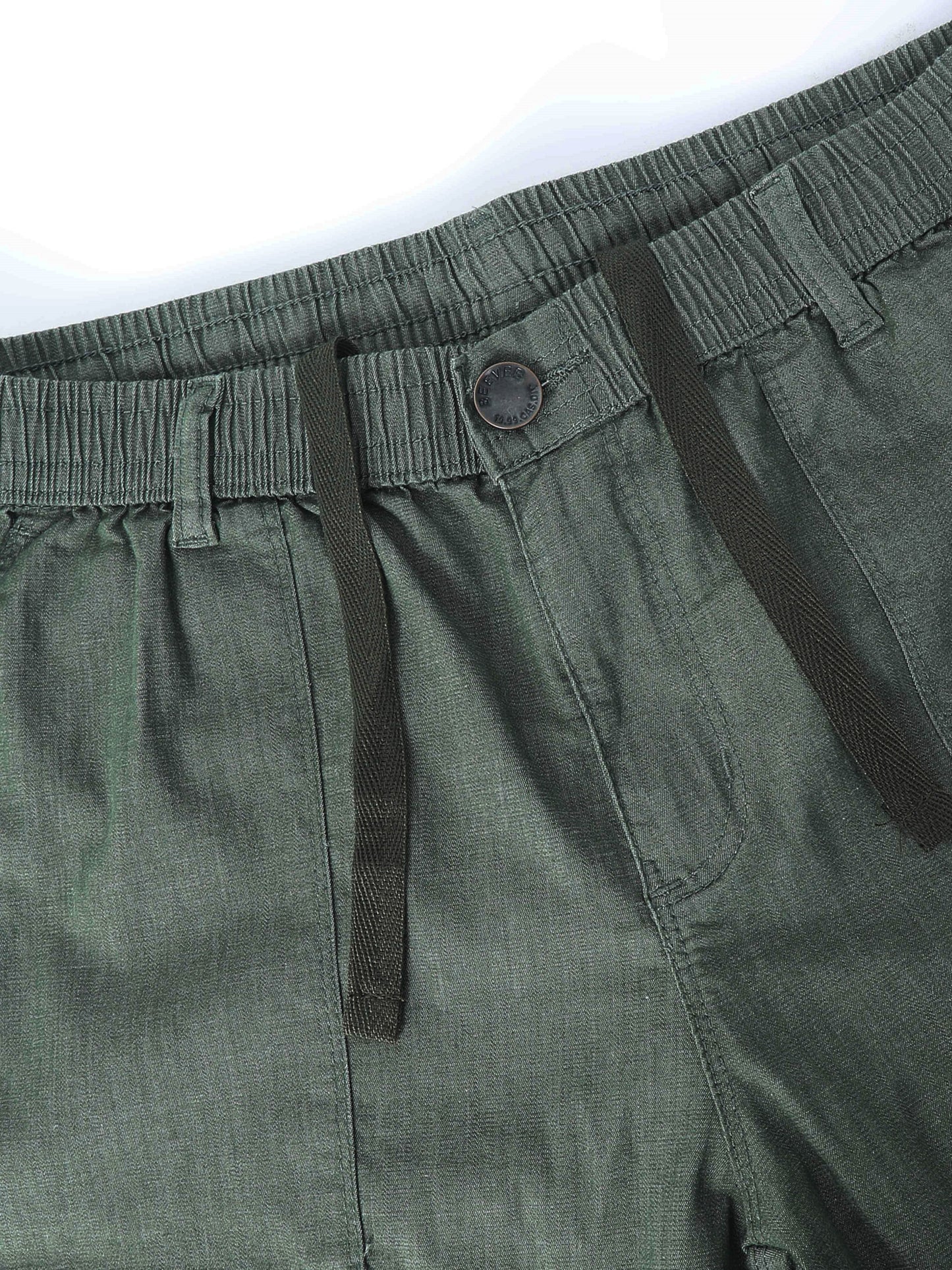 Men's Olive Solid Cotton Lycra Mid-Rise Casual Shorts