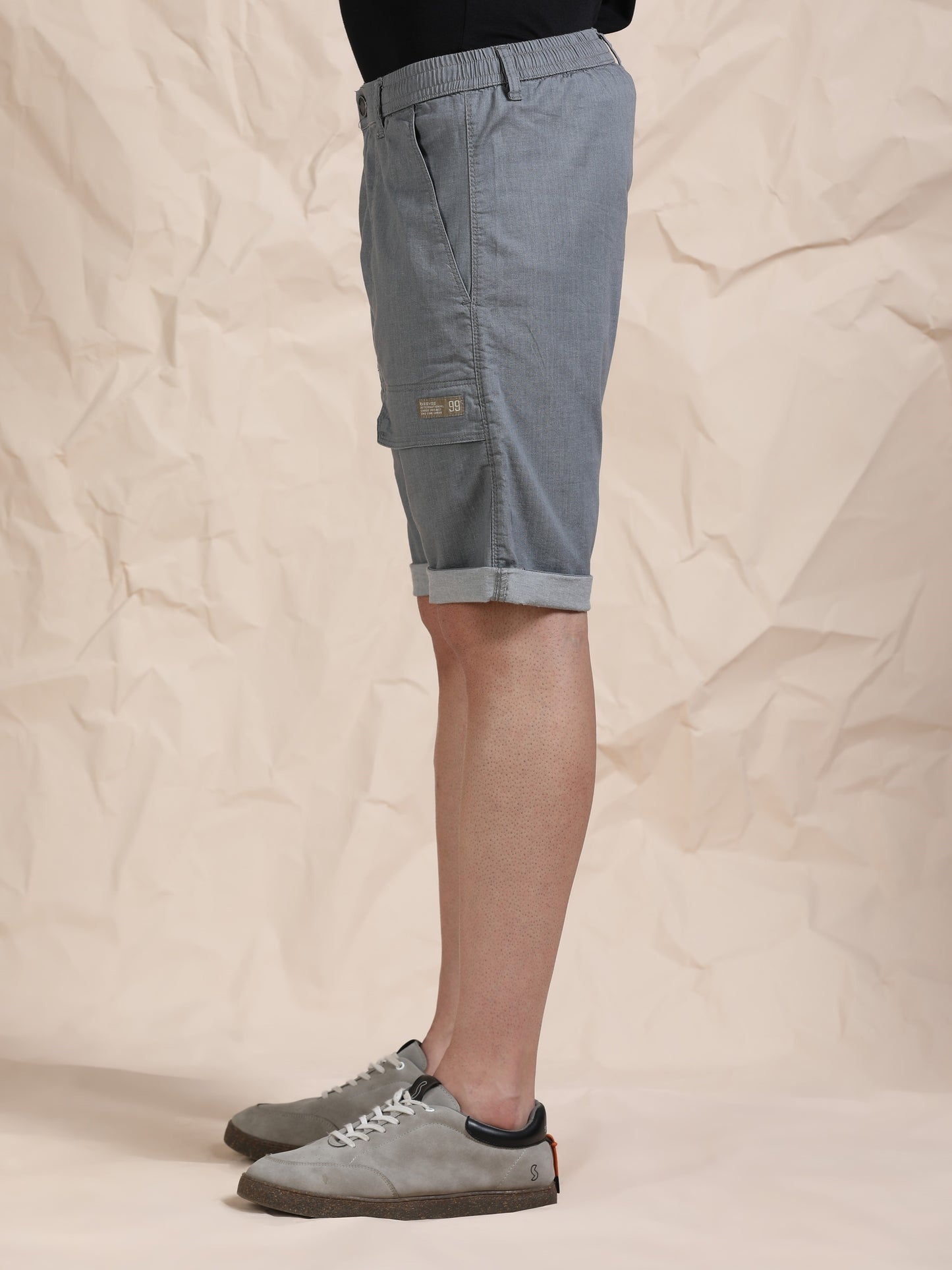 Men's Light Grey Solid Cotton Lycra Mid-Rise Casual Shorts