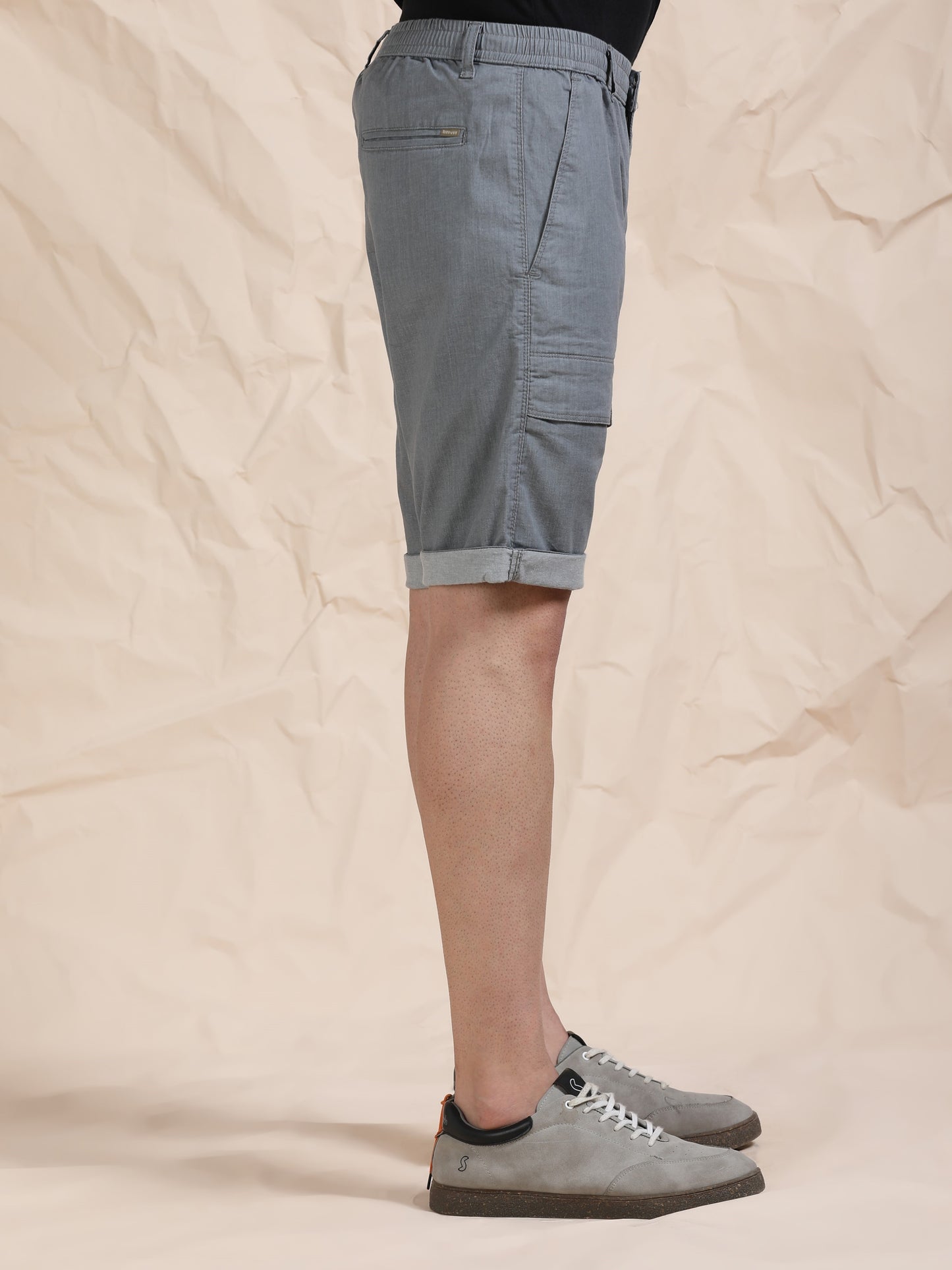 Men's Light Grey Solid Cotton Lycra Mid-Rise Casual Shorts