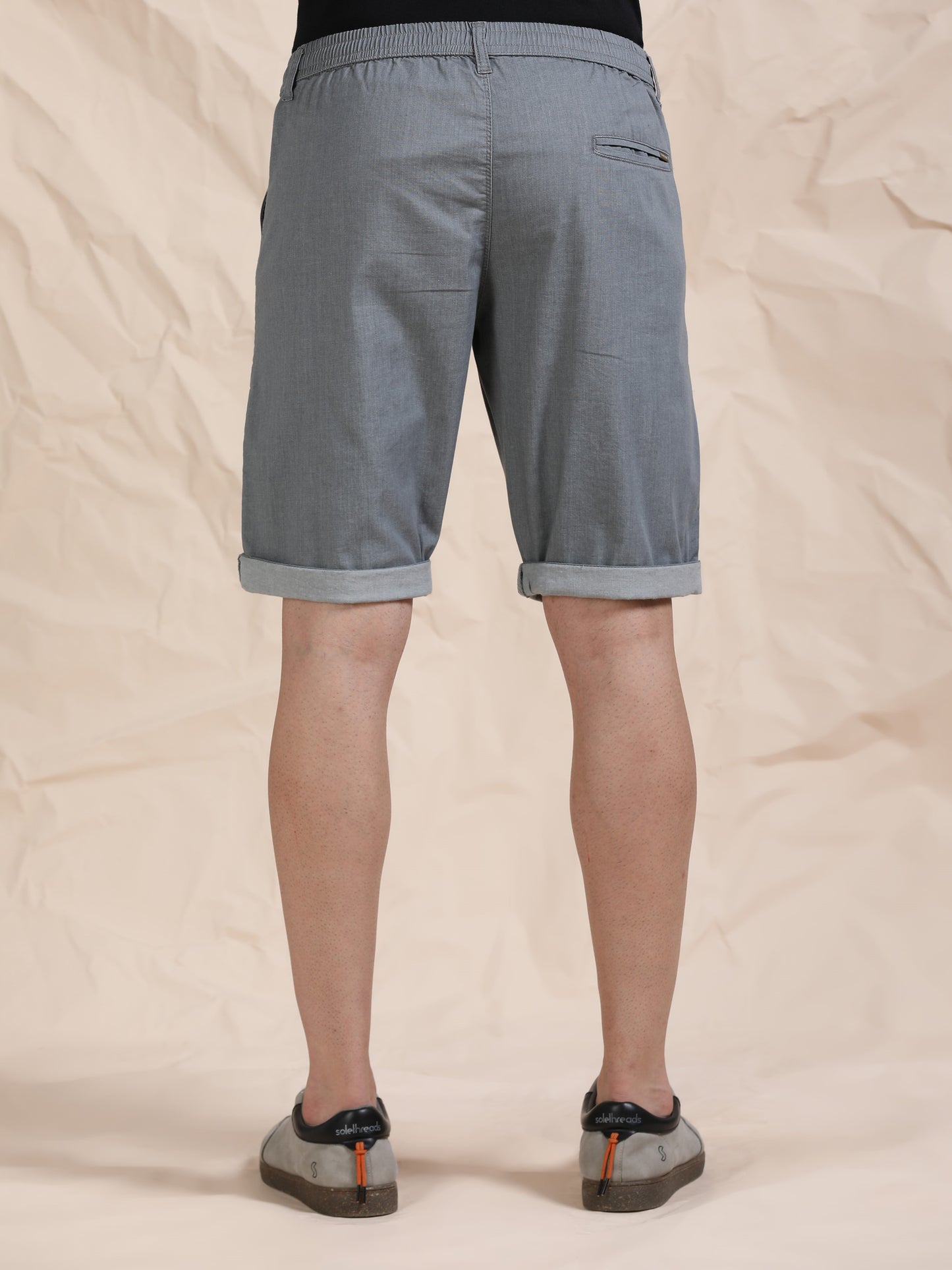 Men's Light Grey Solid Cotton Lycra Mid-Rise Casual Shorts